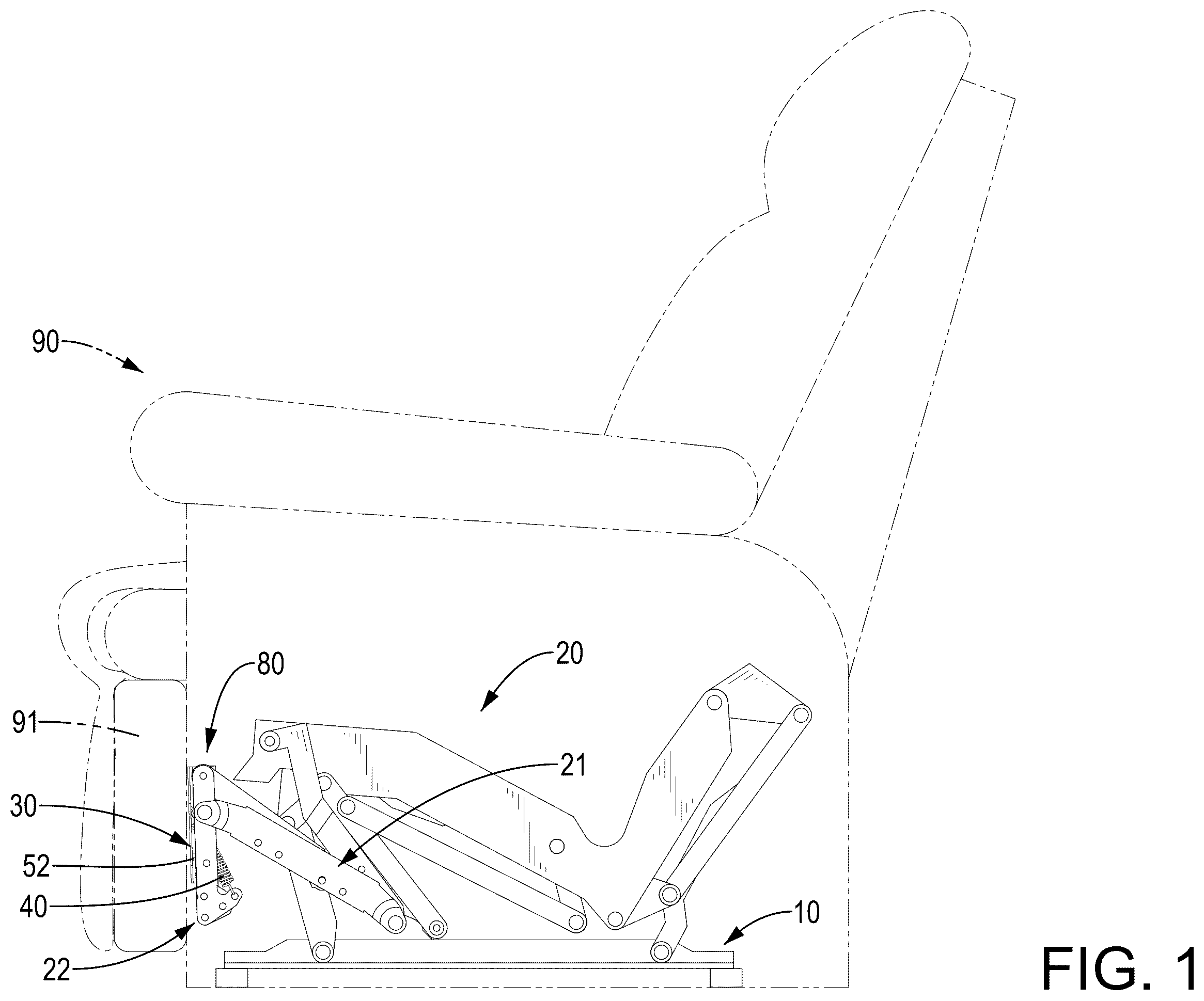 Patent US12599234 Figure 1 – Electric reclining chair with anti-pinch protection