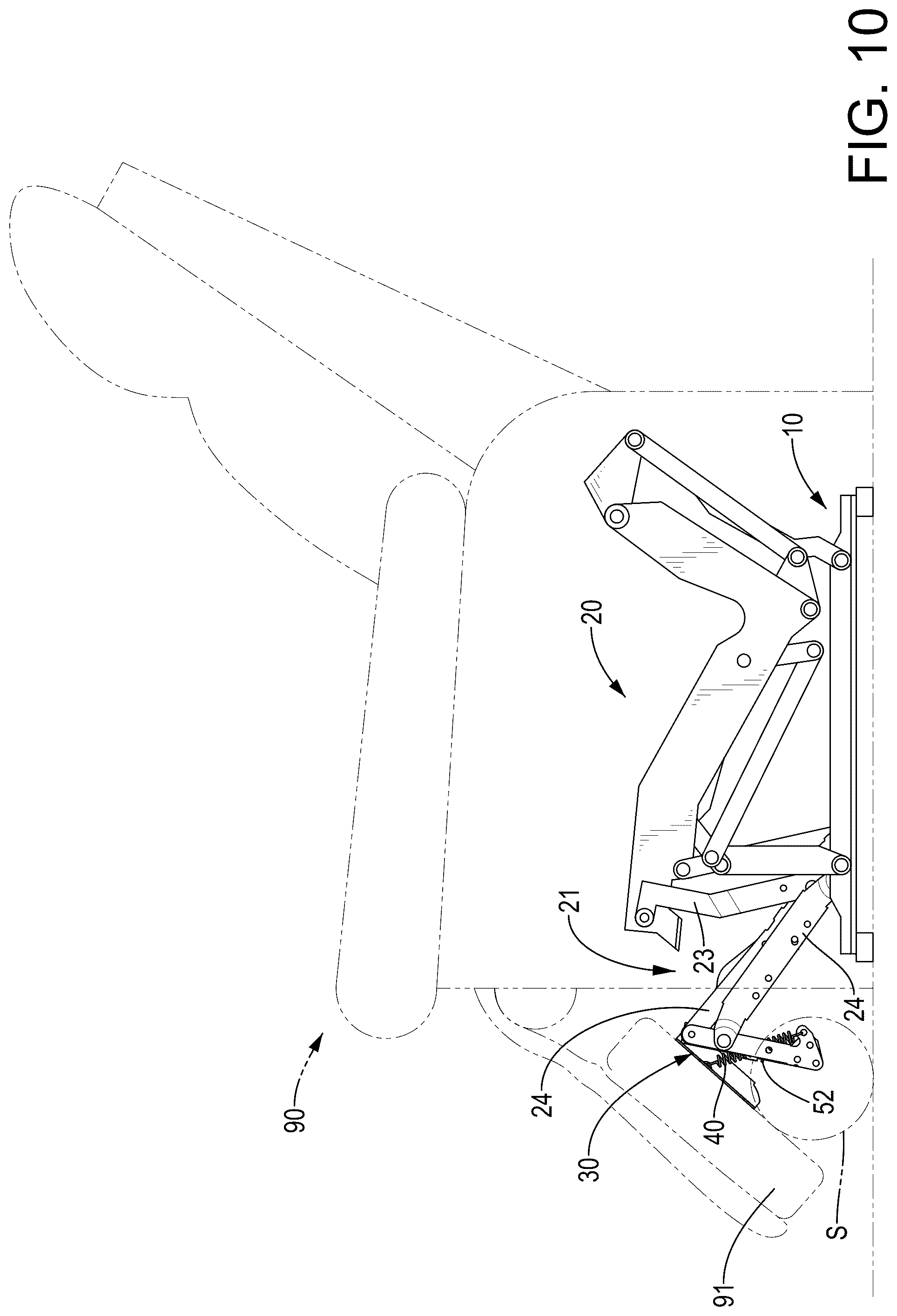 Patent US12599234 Figure 10 – Electric reclining chair with anti-pinch protection