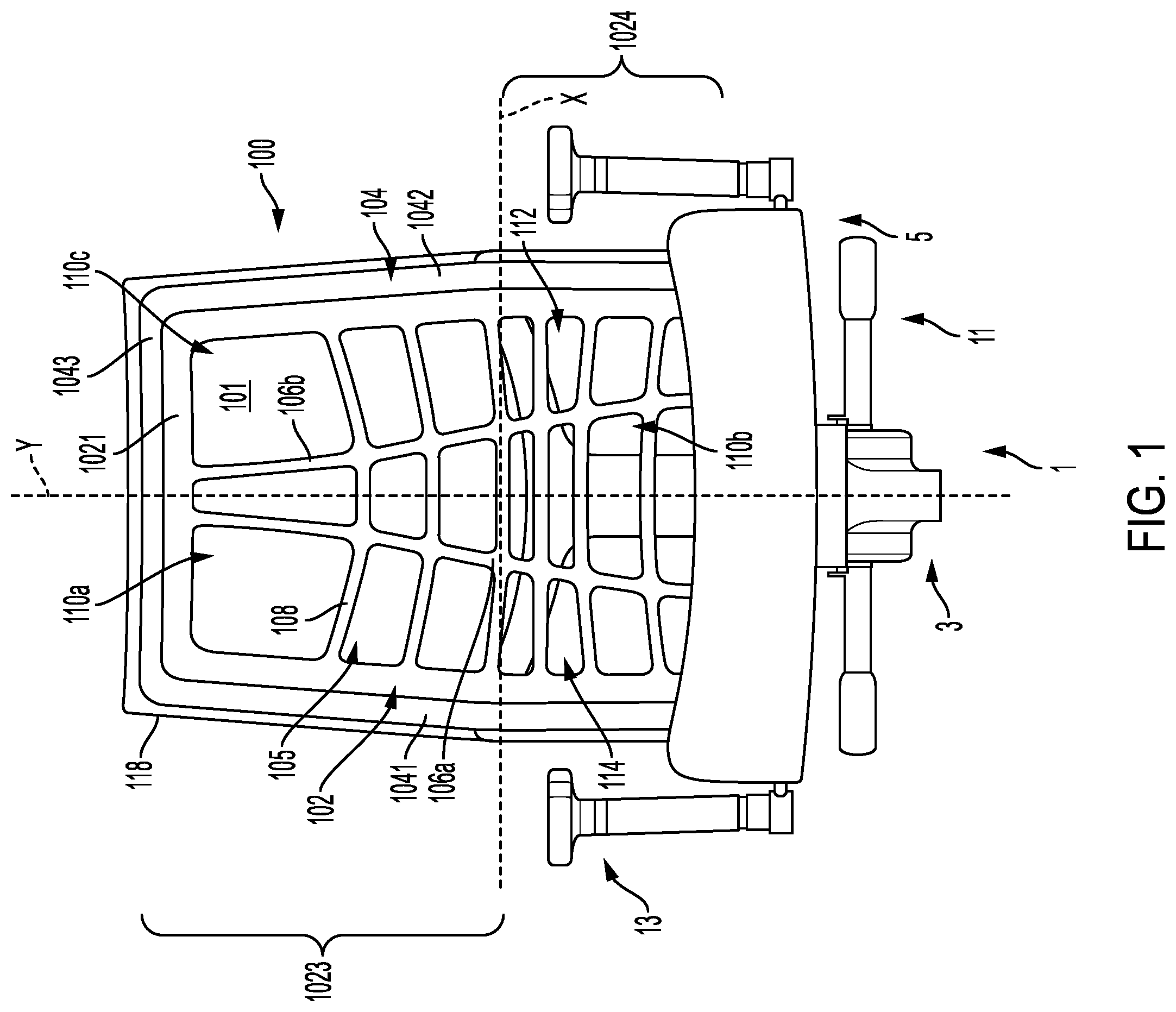 Patent US12599237 Figure 1 – Chair with flexible internal support