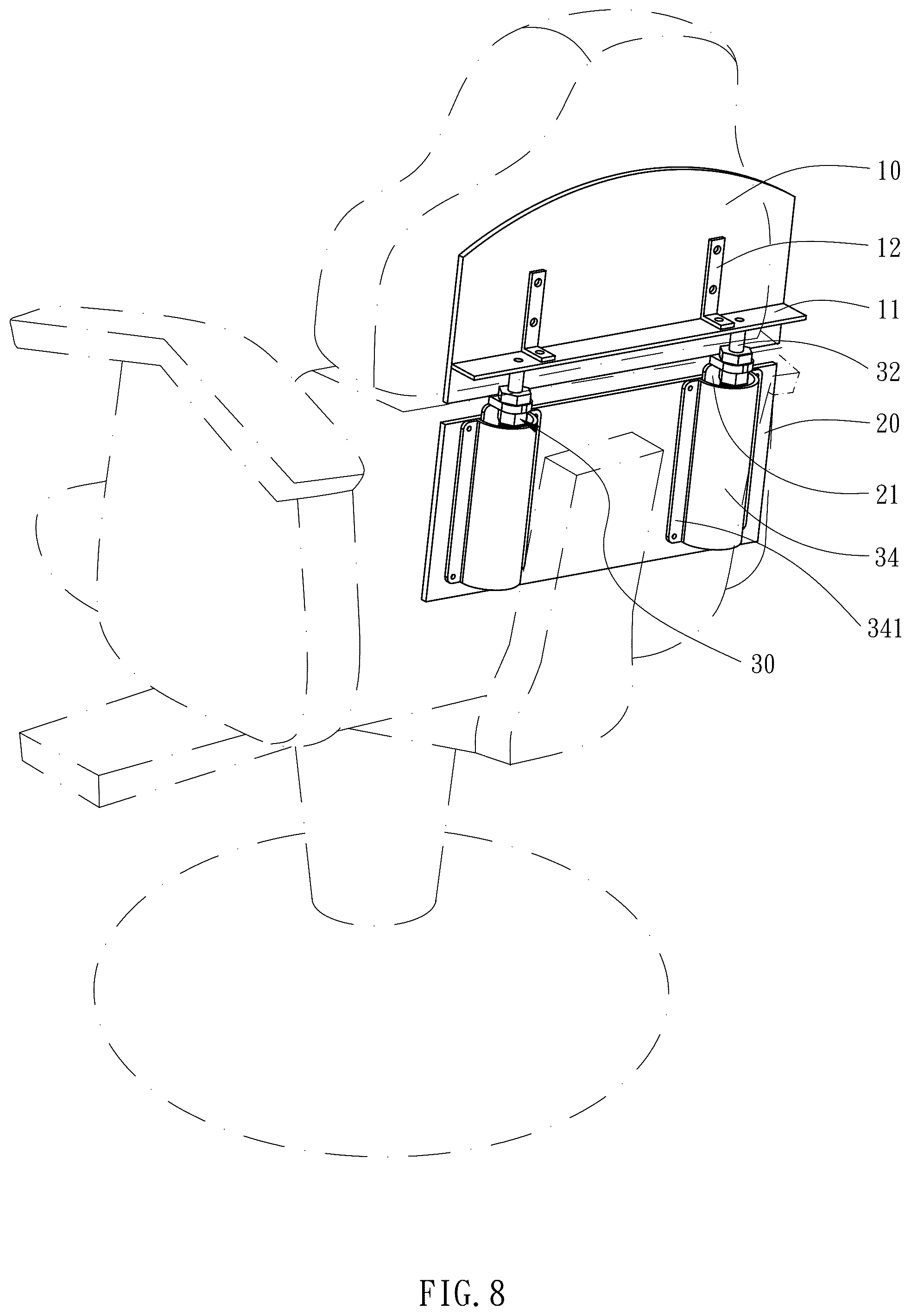 Patent US12599239 Figure 8 – Chair-back adjusting structure