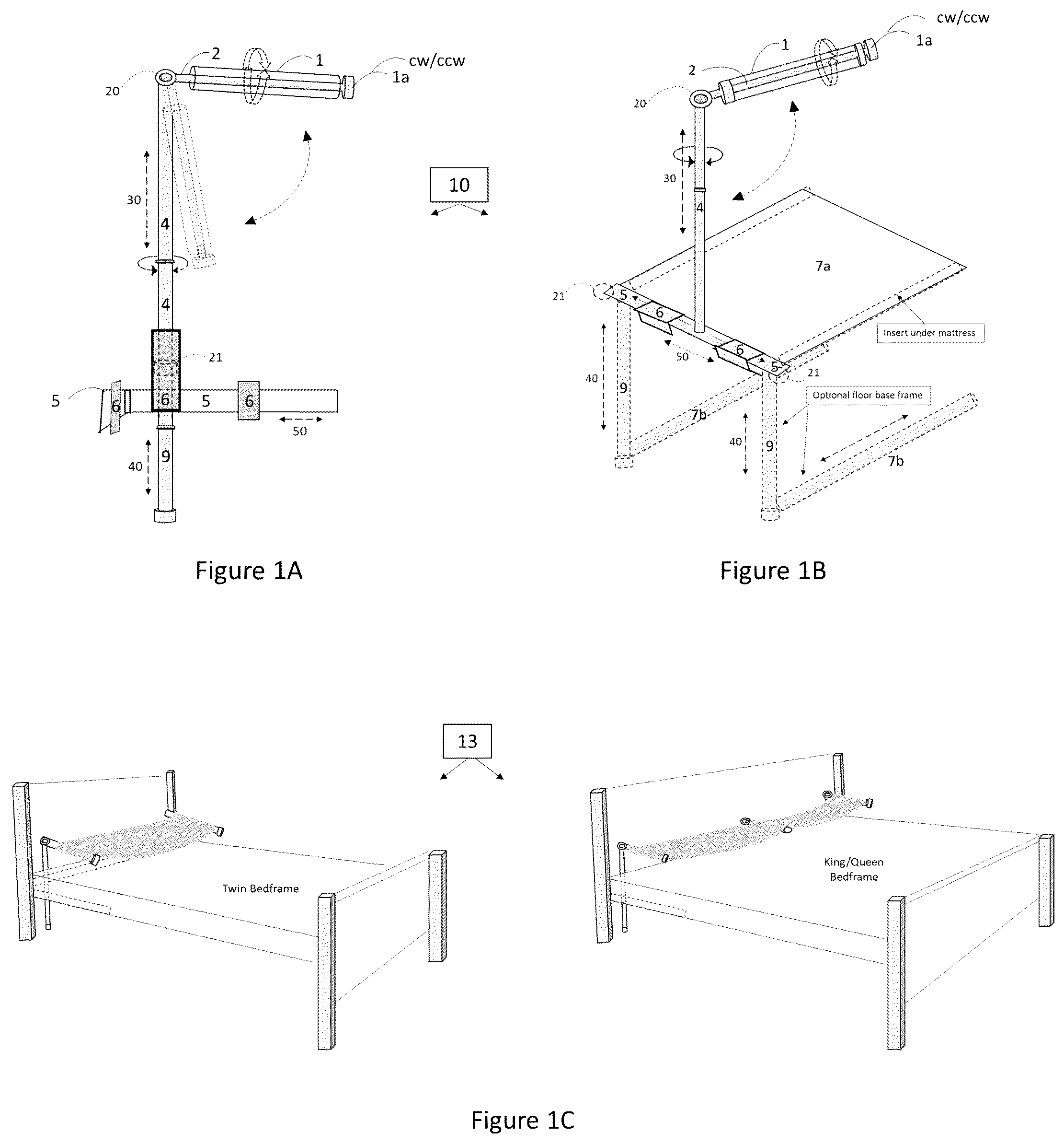Patent US12599242 Figure 1 – Recumbent sling headrest/leg rest suspension system