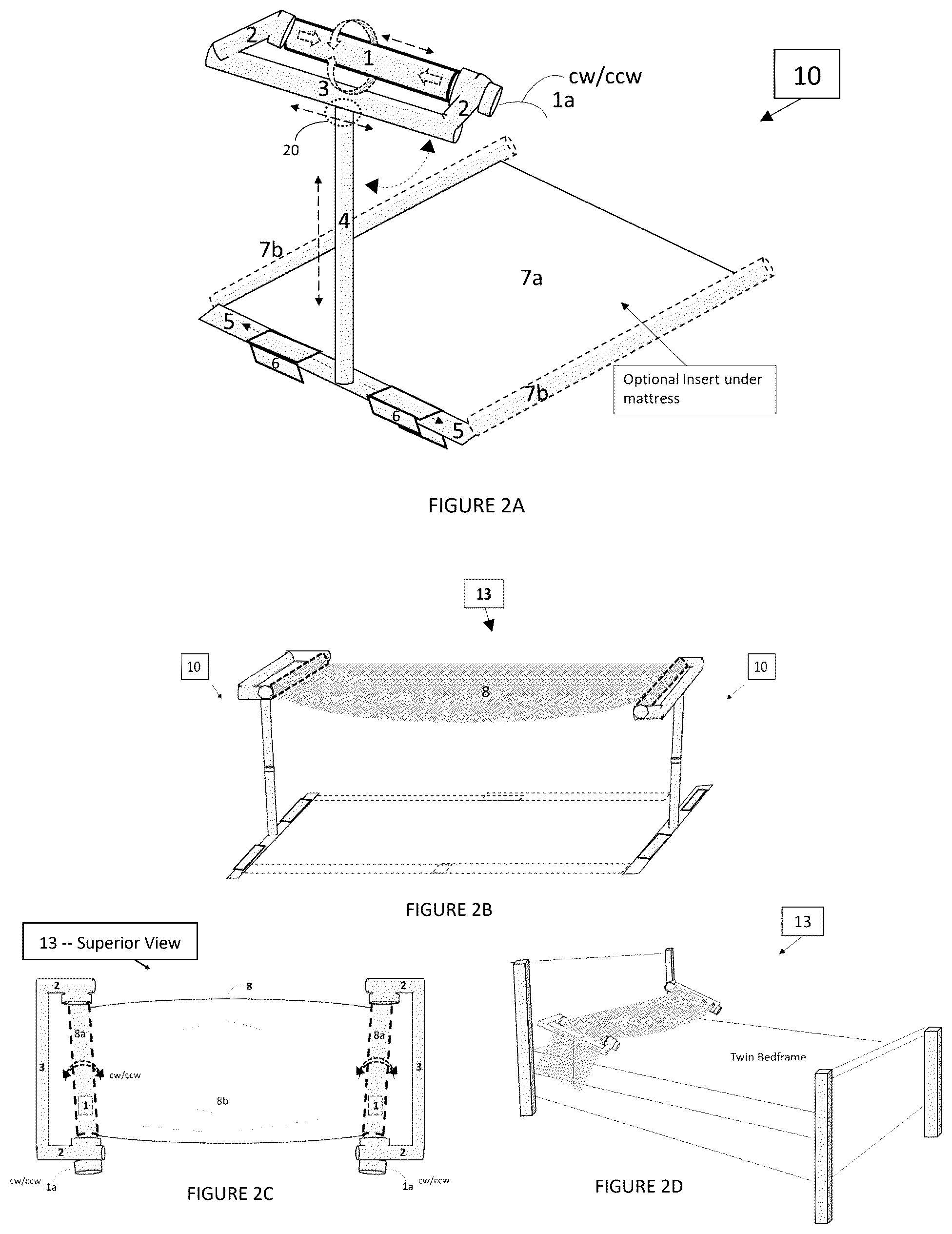 Patent US12599242 Figure 2 – Recumbent sling headrest/leg rest suspension system