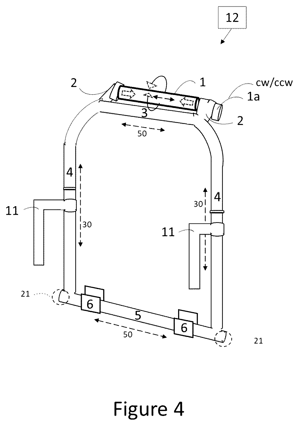 Patent US12599242 Figure 4 – Recumbent sling headrest/leg rest suspension system