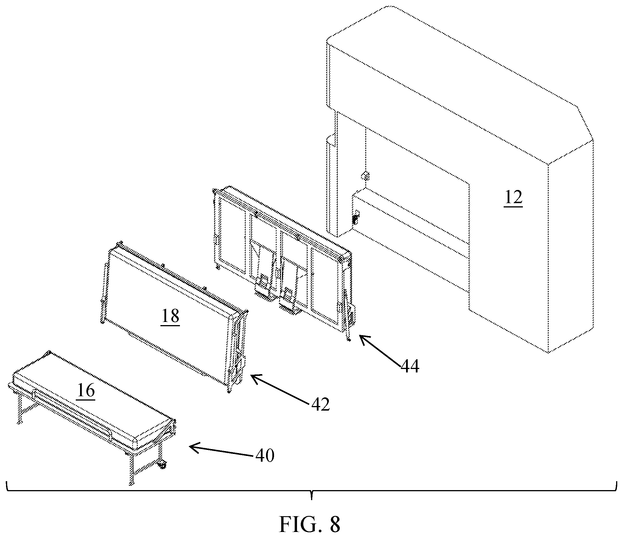 Patent US12599243 Figure 5 – Sofa bed system