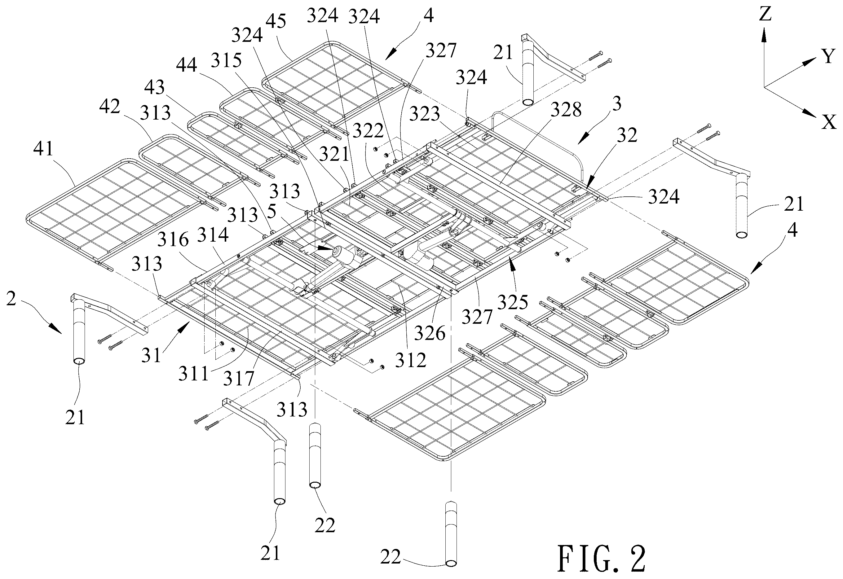 Patent US12599245 Figure 2 – Width-adjustable foldable bed