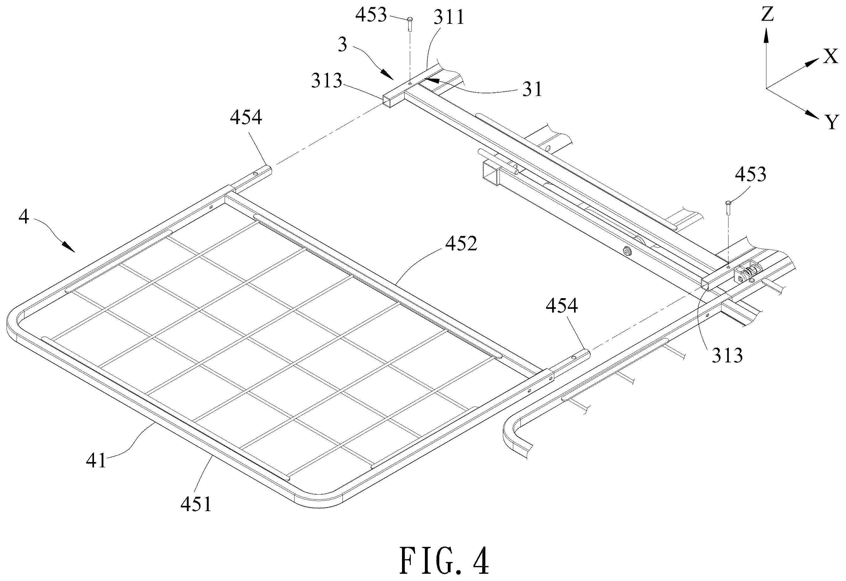 Patent US12599245 Figure 4 – Width-adjustable foldable bed
