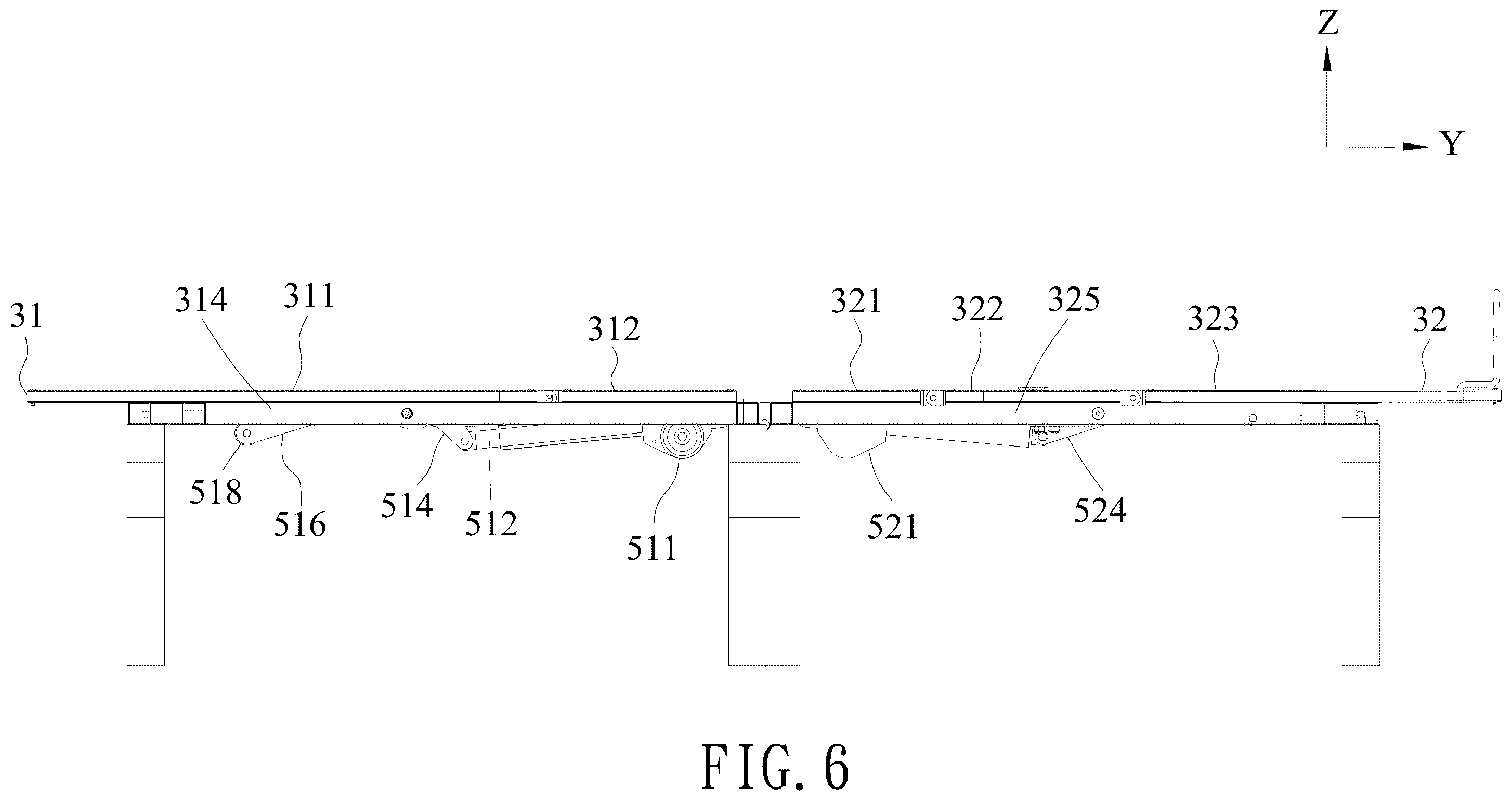 Patent US12599245 Figure 6 – Width-adjustable foldable bed