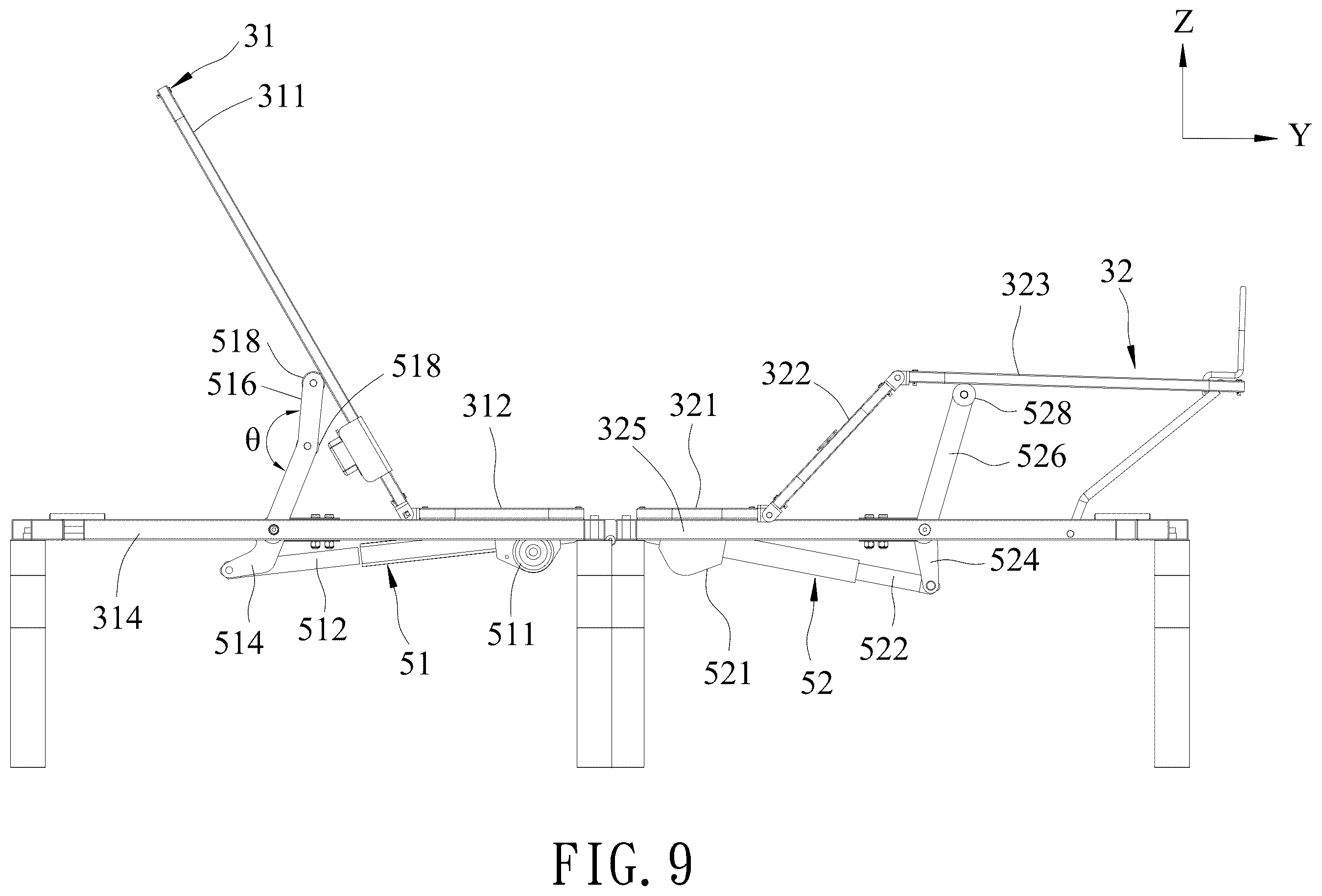 Patent US12599245 Figure 9 – Width-adjustable foldable bed