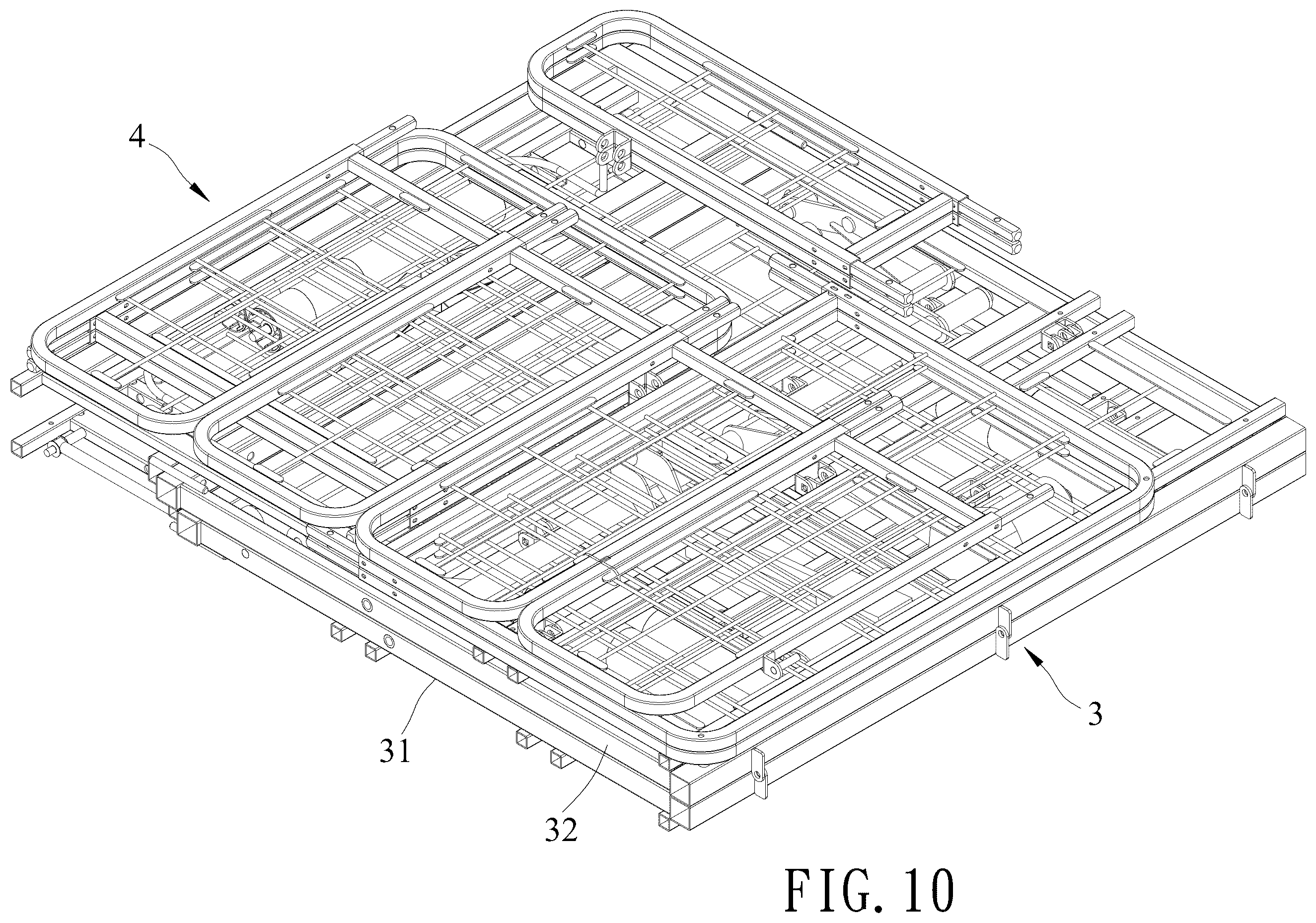 Patent US12599245 Figure 10 – Width-adjustable foldable bed
