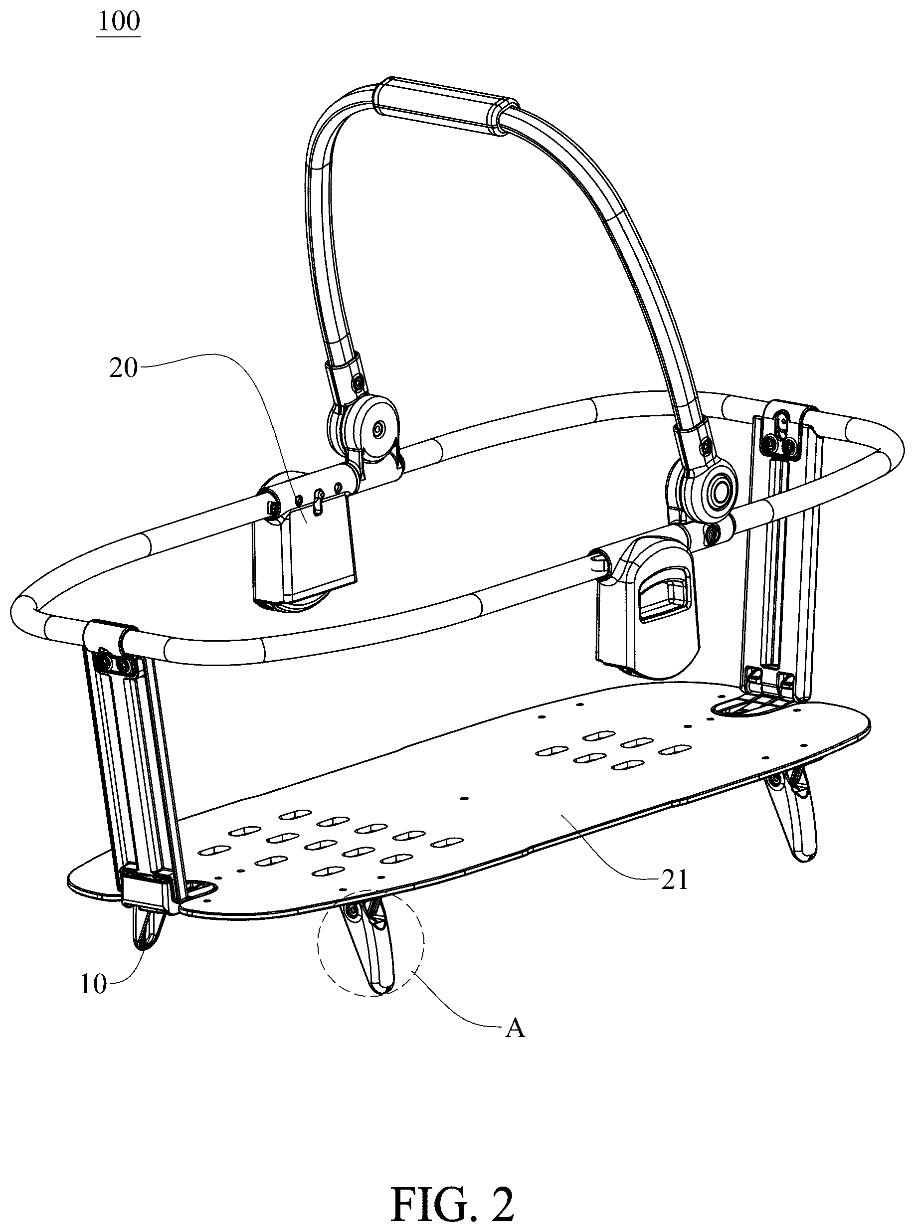 Patent US12599249 Figure 2 – Anti-rollover structure, carrying device and baby carrier