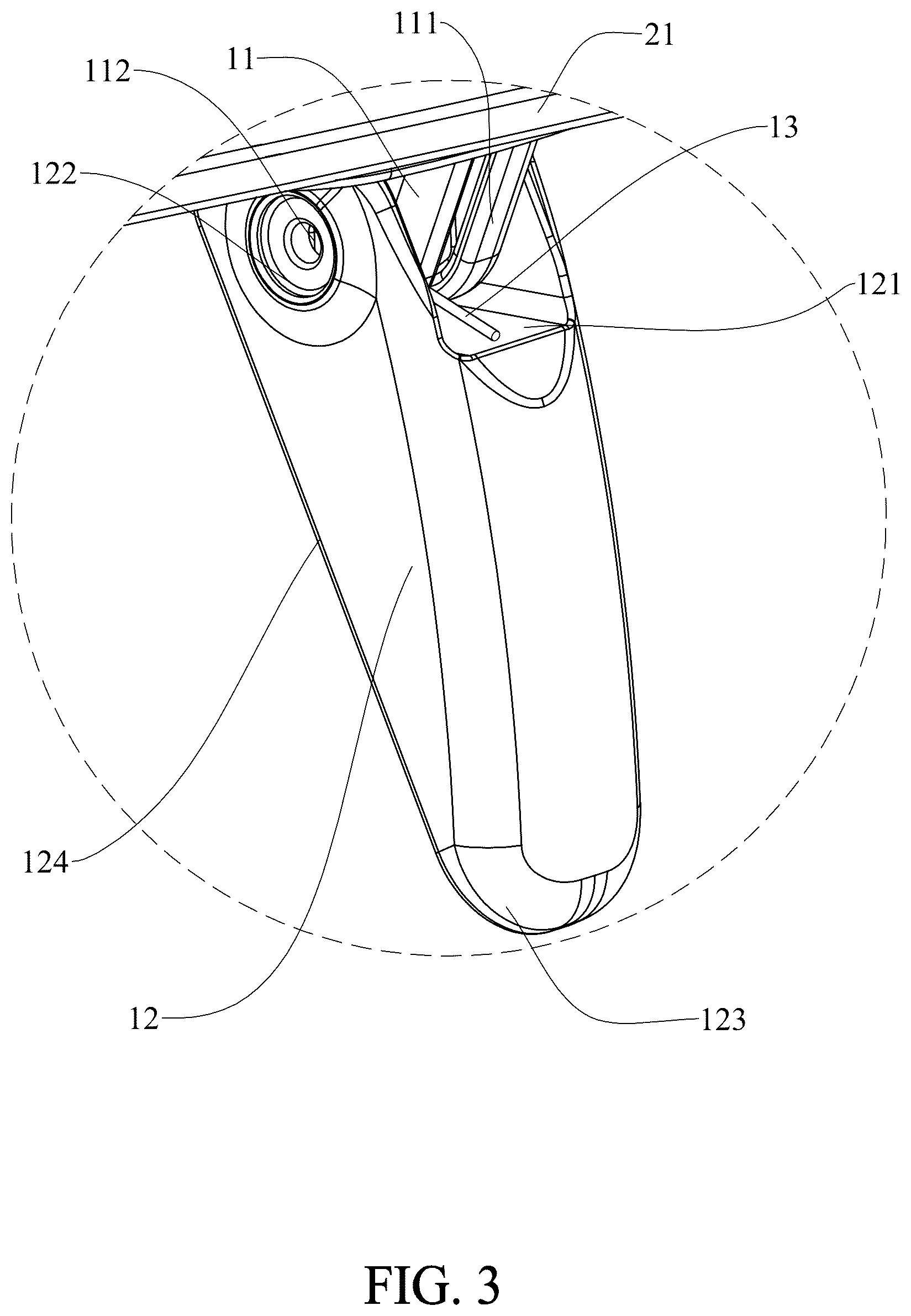 Patent US12599249 Figure 3 – Anti-rollover structure, carrying device and baby carrier
