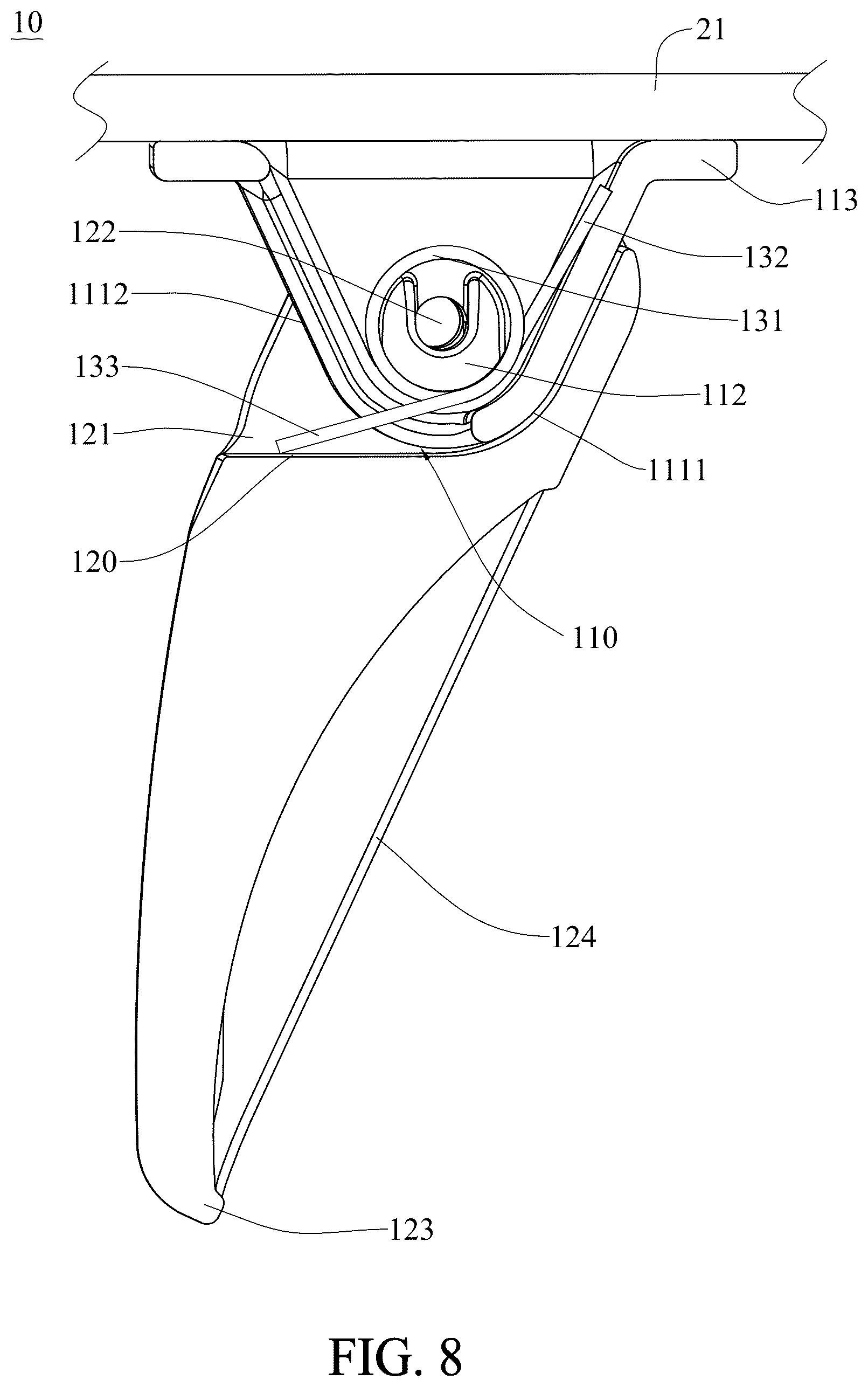 Patent US12599249 Figure 8 – Anti-rollover structure, carrying device and baby carrier