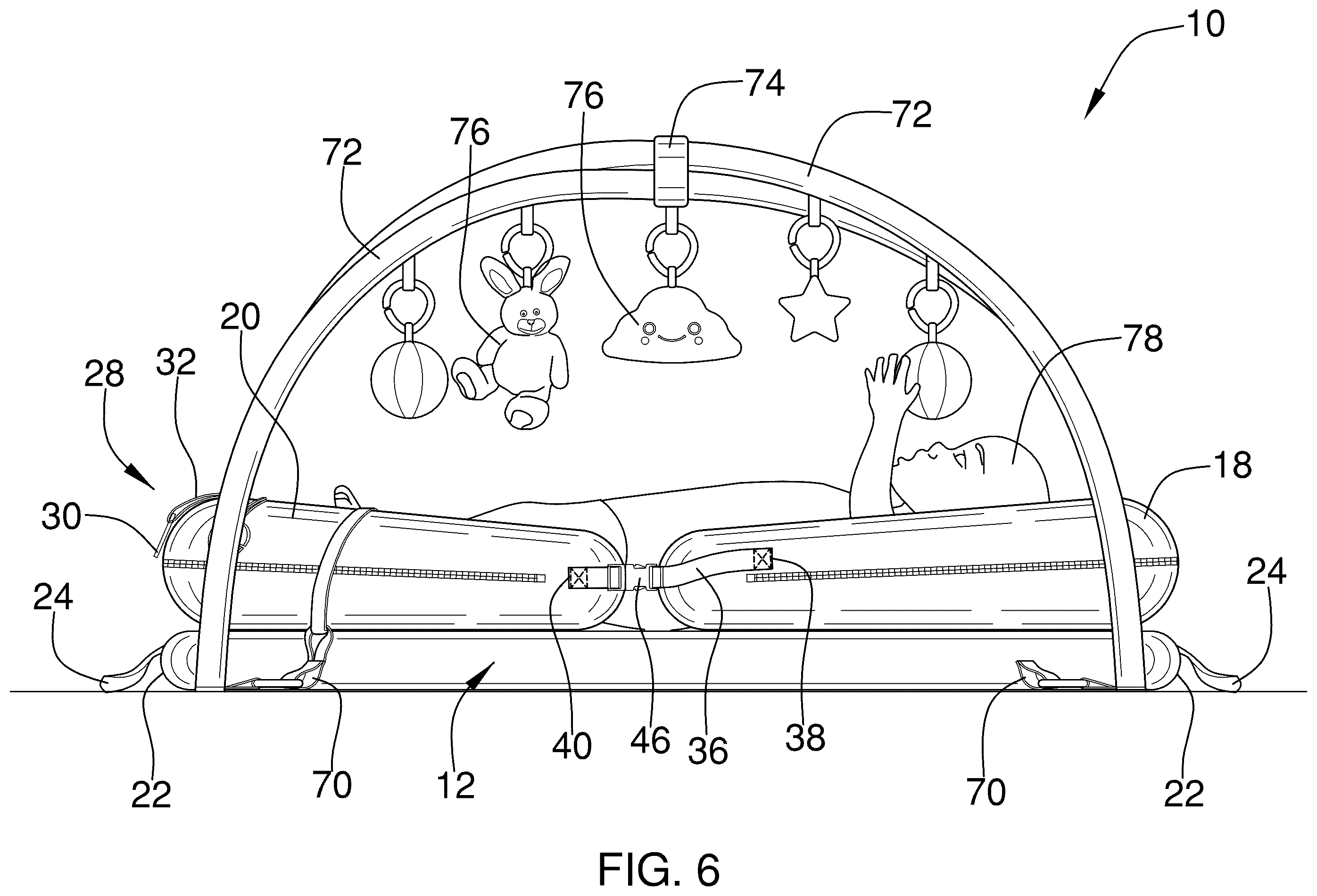 Patent US12599250 Figure 6 – Multiple position infant support system