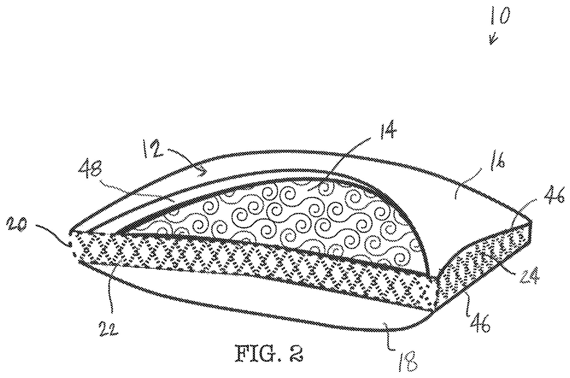 Patent US12599257 Figure 2 – Pillow with gusset and open cell construction