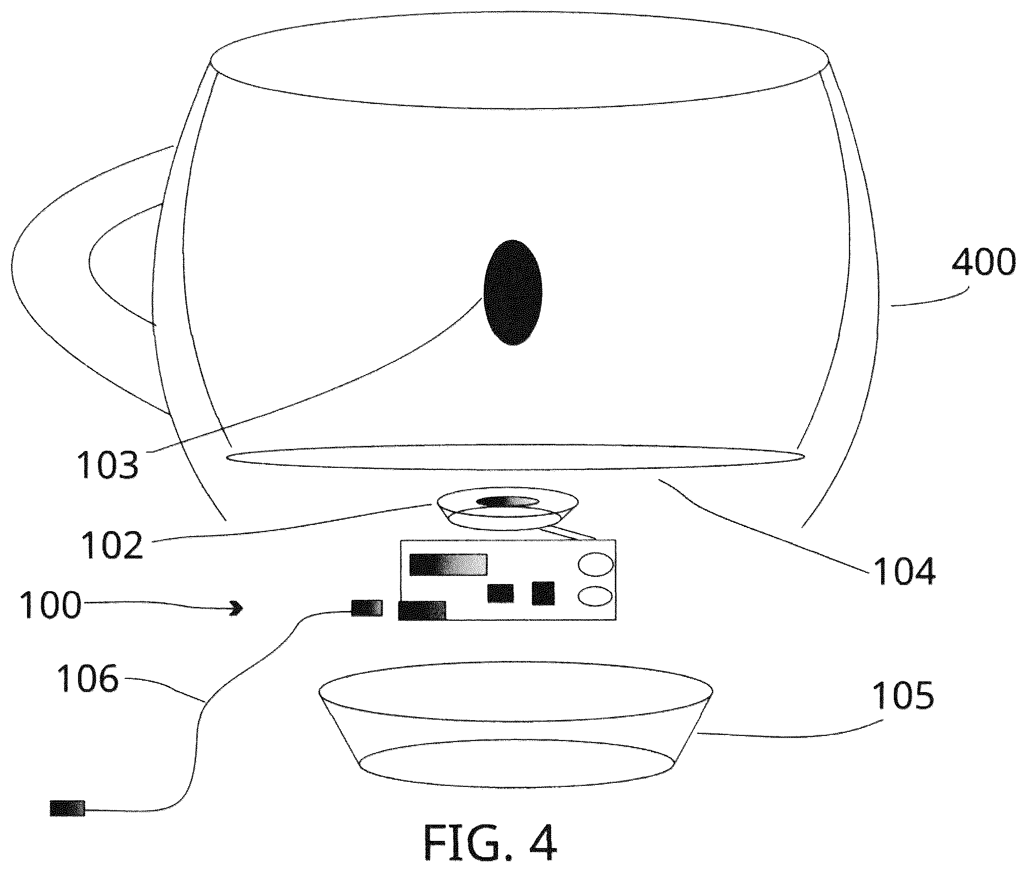 Patent US12599260 Figure 4 – Audio apparatus in drinkware