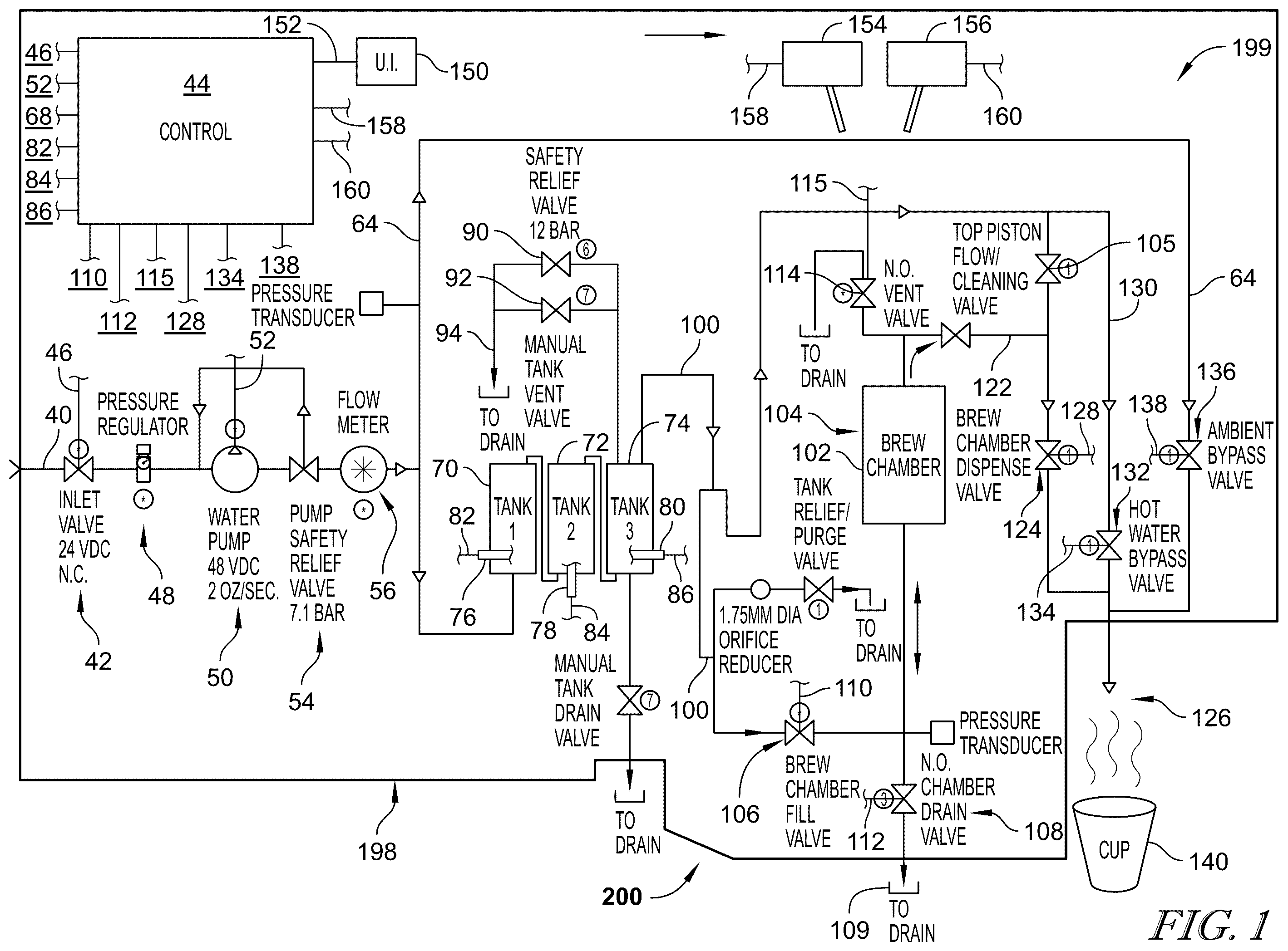 Patent US12599266 Figure 1 – Axially operable brewing system