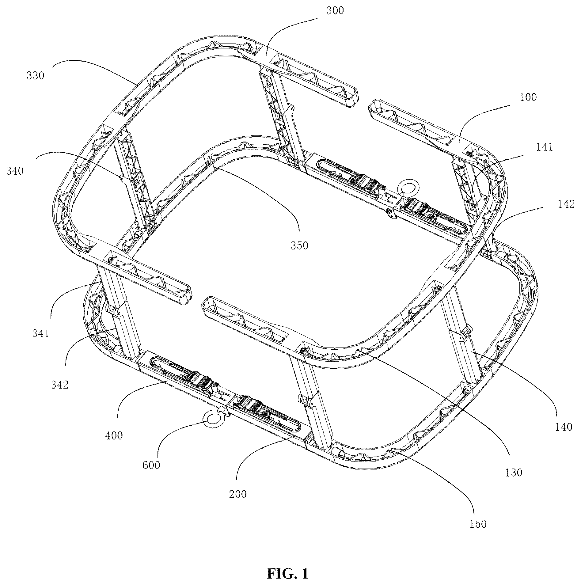 Patent US12599268 Figure 1 – Folding bathtub and retractable supporting mechanism thereof