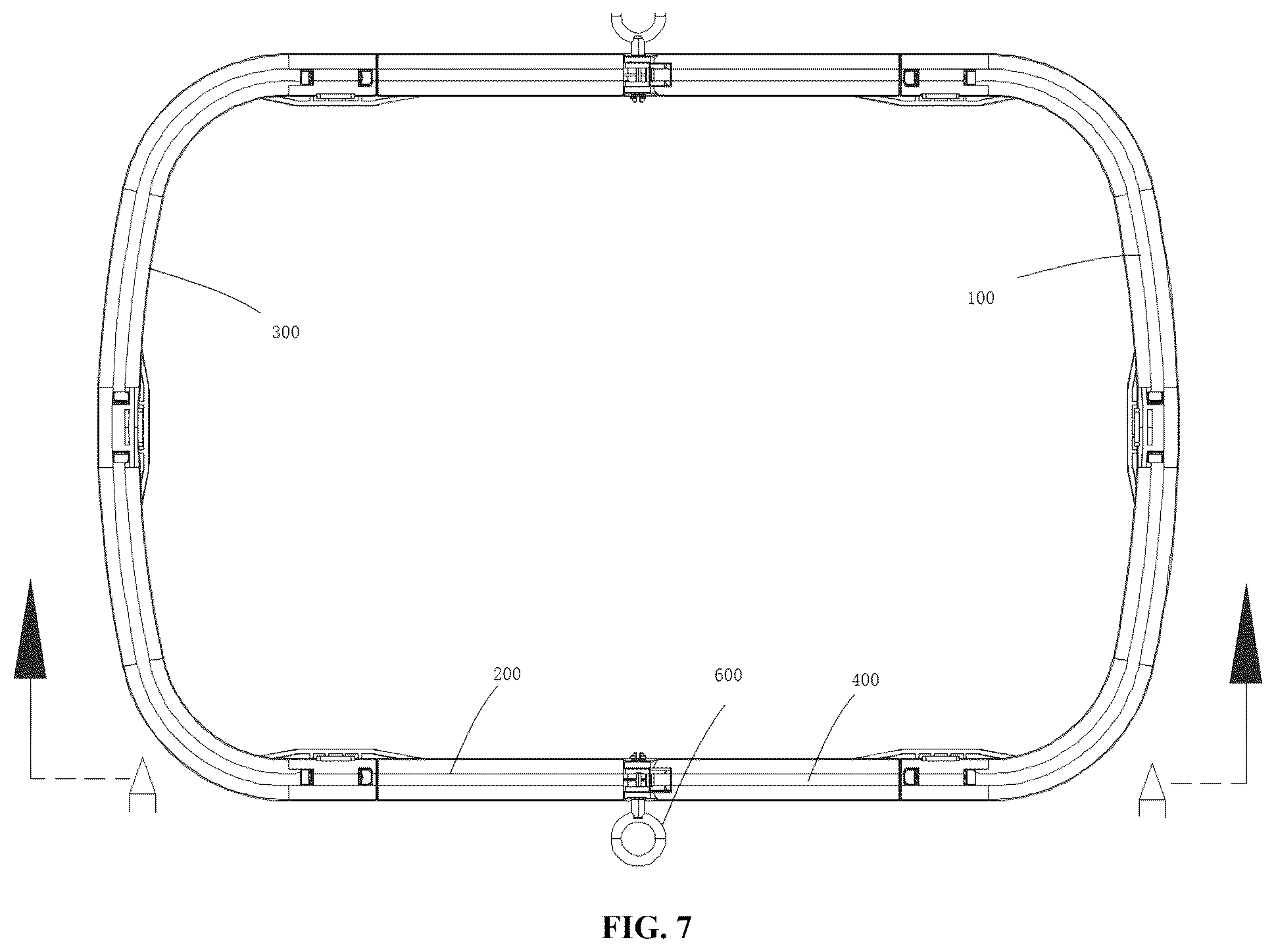 Patent US12599268 Figure 7 – Folding bathtub and retractable supporting mechanism thereof