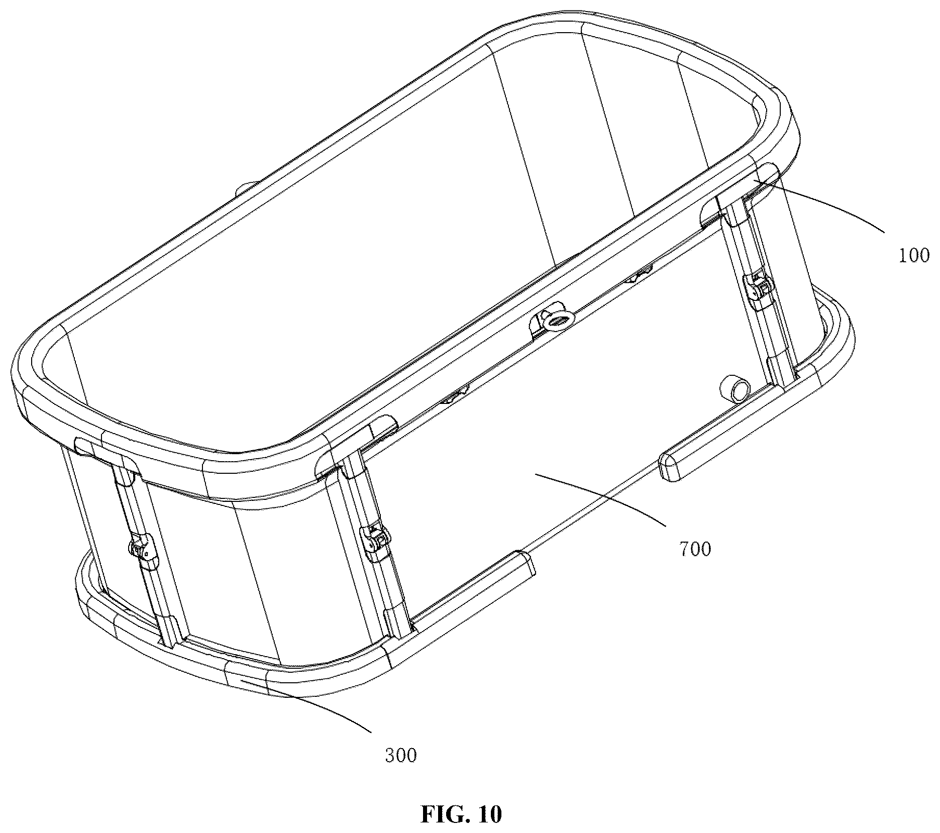 Patent US12599268 Figure 10 – Folding bathtub and retractable supporting mechanism thereof
