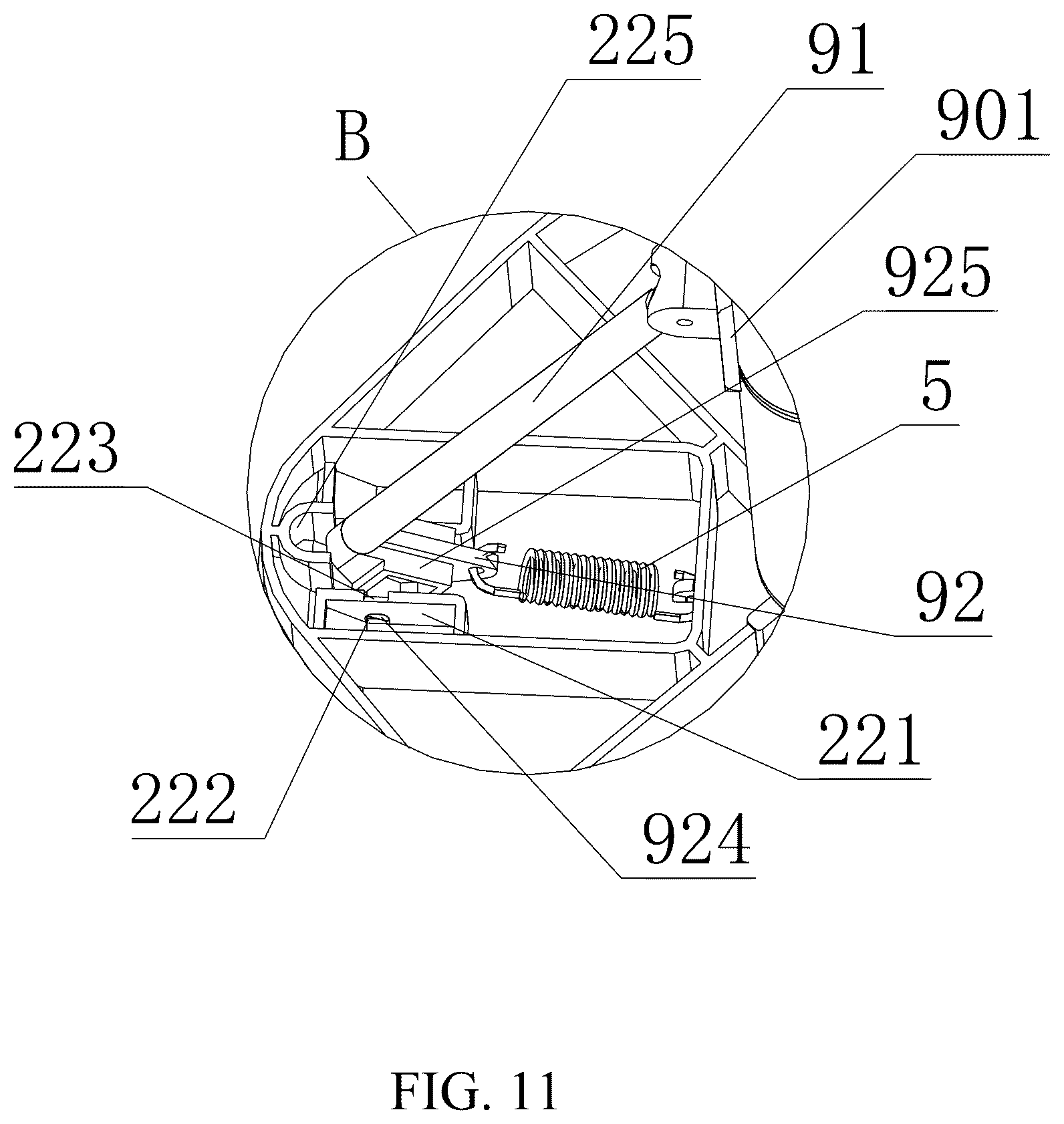 Patent US12599273 Figure 11 – Bouncing core device, detachable connecting device, and paper towel rack