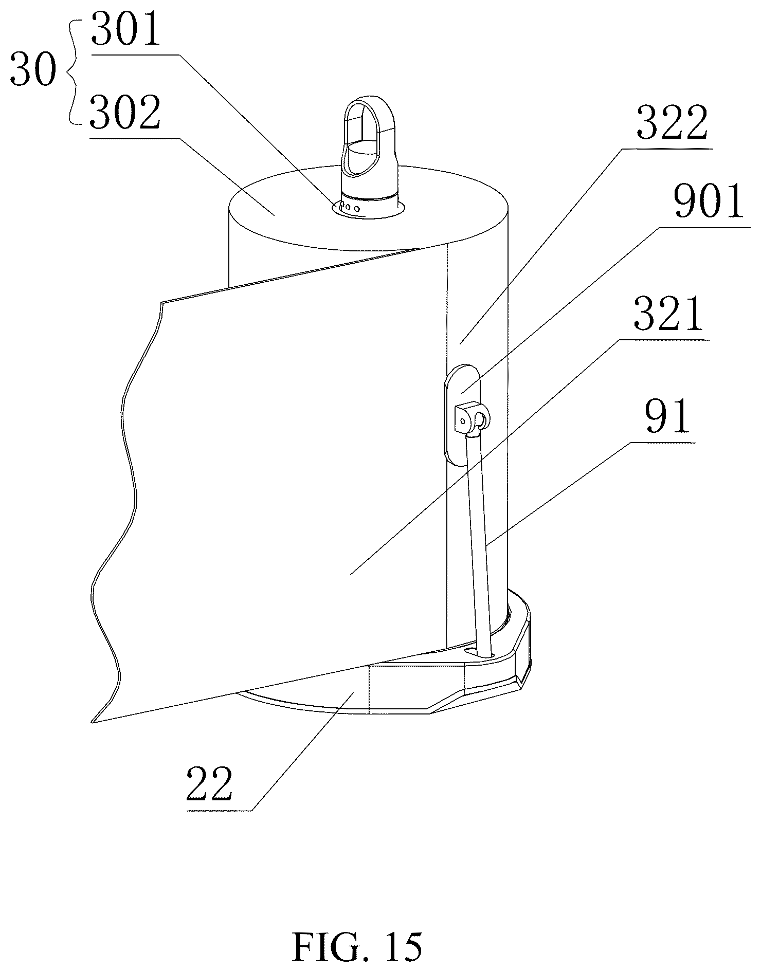 Patent US12599273 Figure 15 – Bouncing core device, detachable connecting device, and paper towel rack