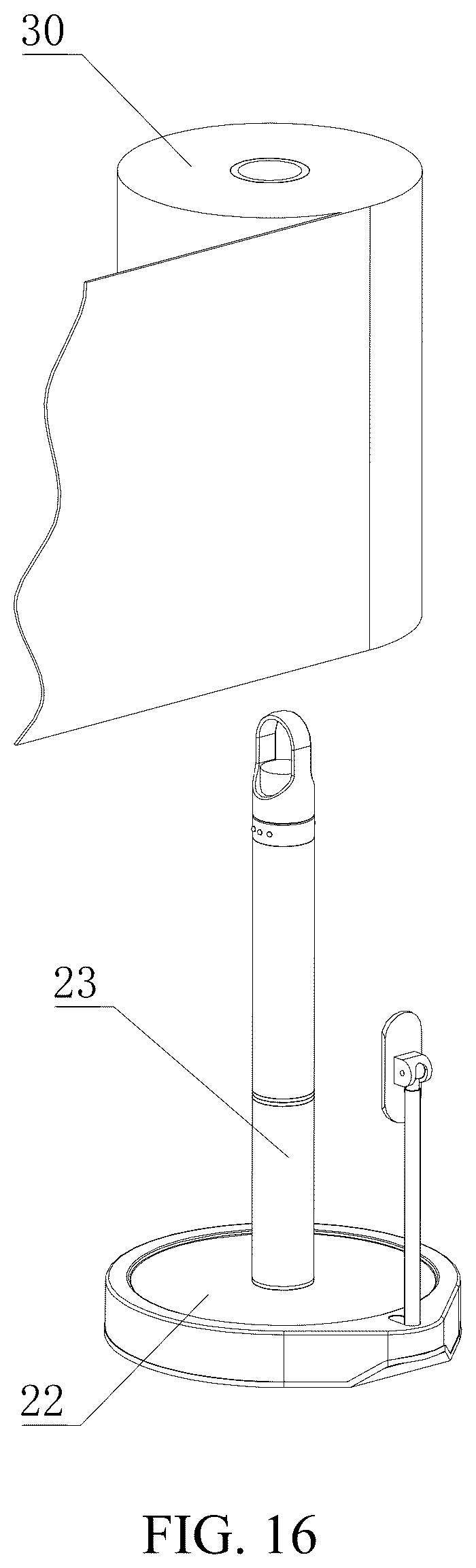 Patent US12599273 Figure 16 – Bouncing core device, detachable connecting device, and paper towel rack