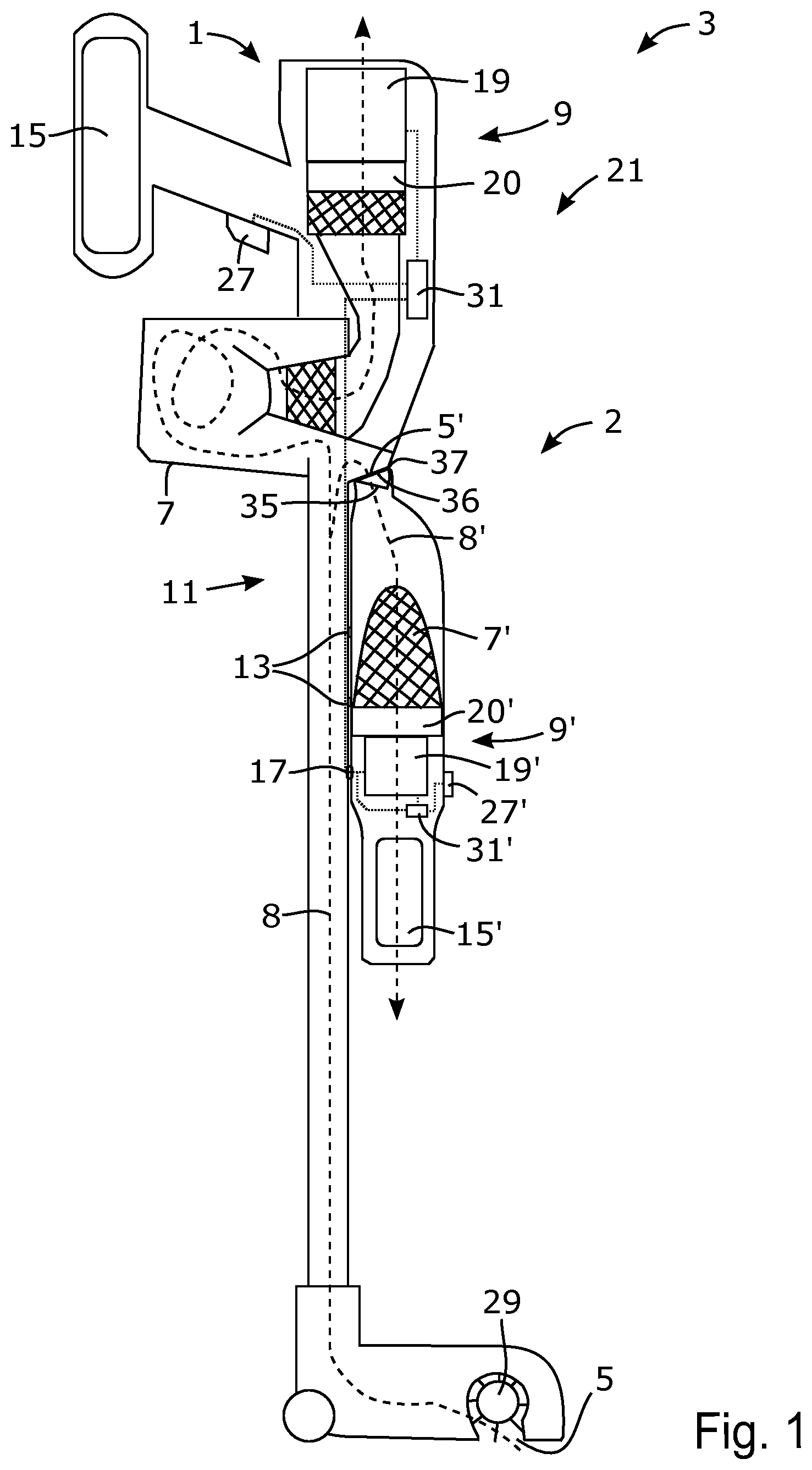 Patent US12599275 Figure 1 – Vacuum cleaner apparatus, vacuum cleaner unit, and method of operating a vacuum cleaner apparatus