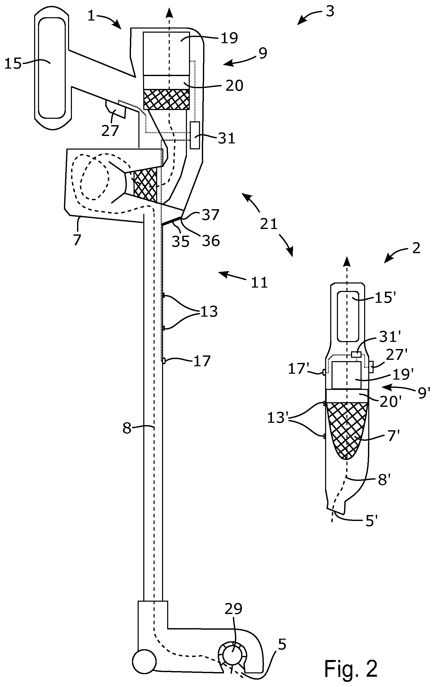 Patent US12599275 Figure 2 – Vacuum cleaner apparatus, vacuum cleaner unit, and method of operating a vacuum cleaner apparatus