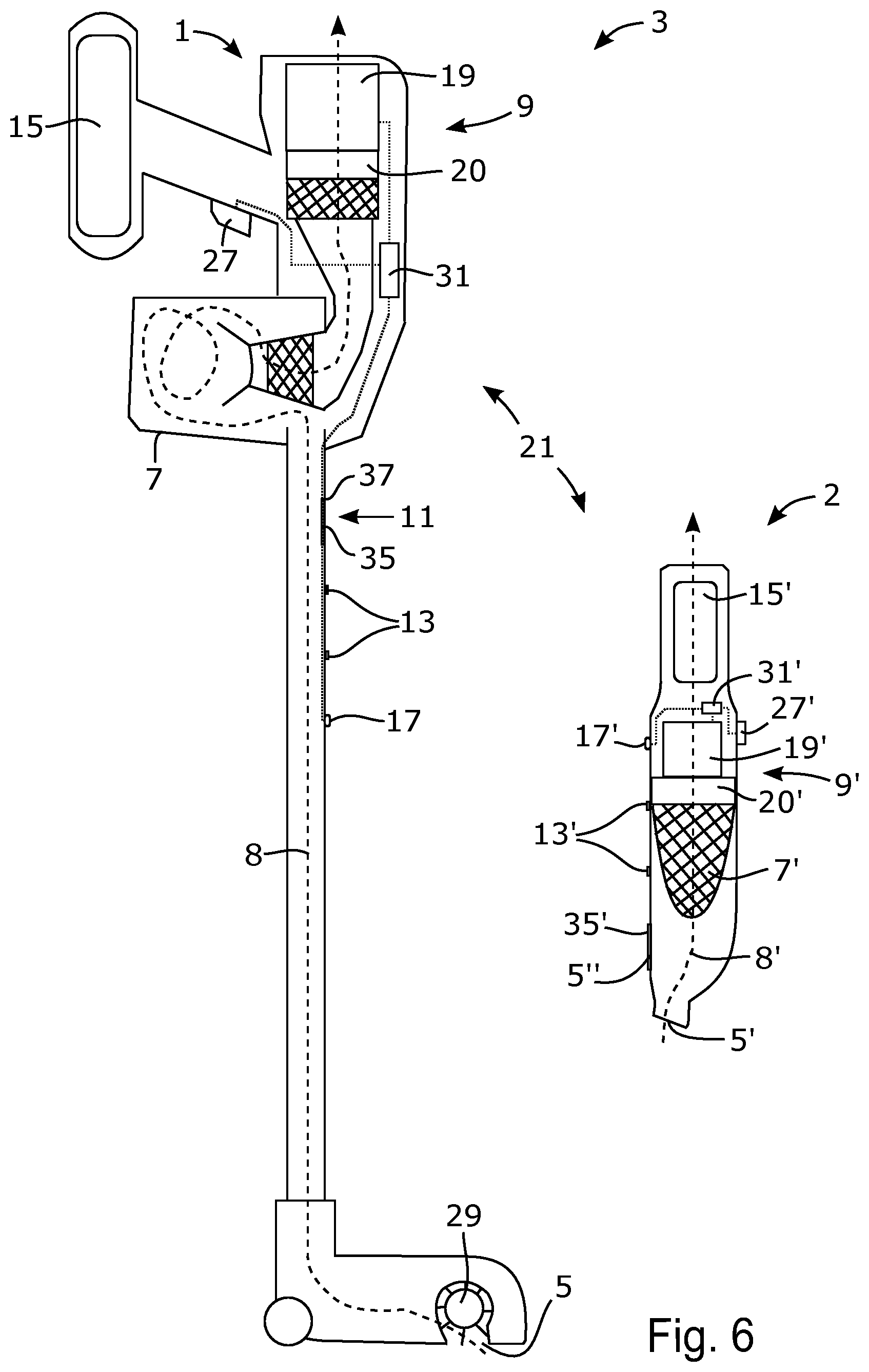 Patent US12599275 Figure 5 – Vacuum cleaner apparatus, vacuum cleaner unit, and method of operating a vacuum cleaner apparatus