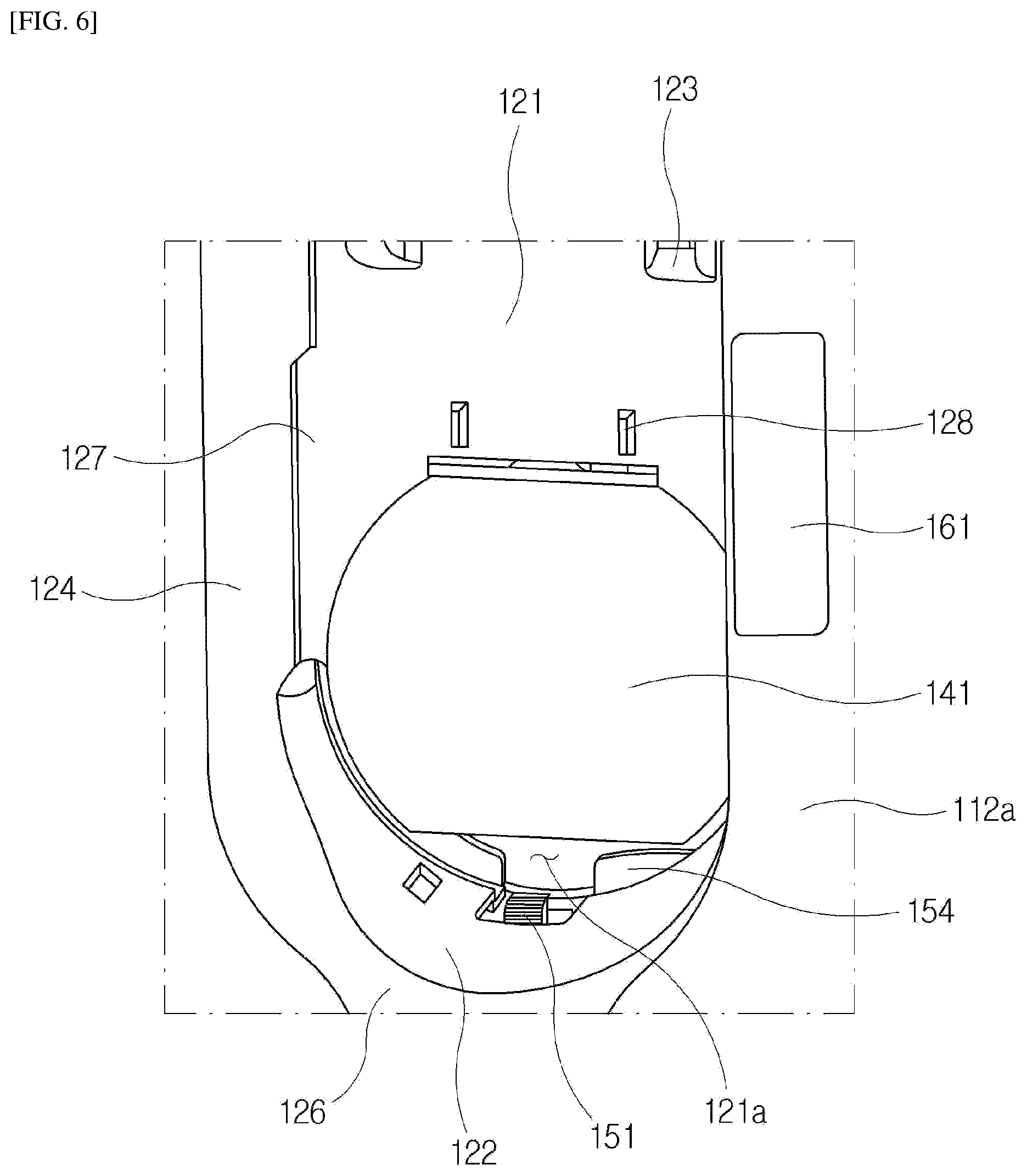 Patent US12599276 Figure 6 – Cleaner station with fixing unit