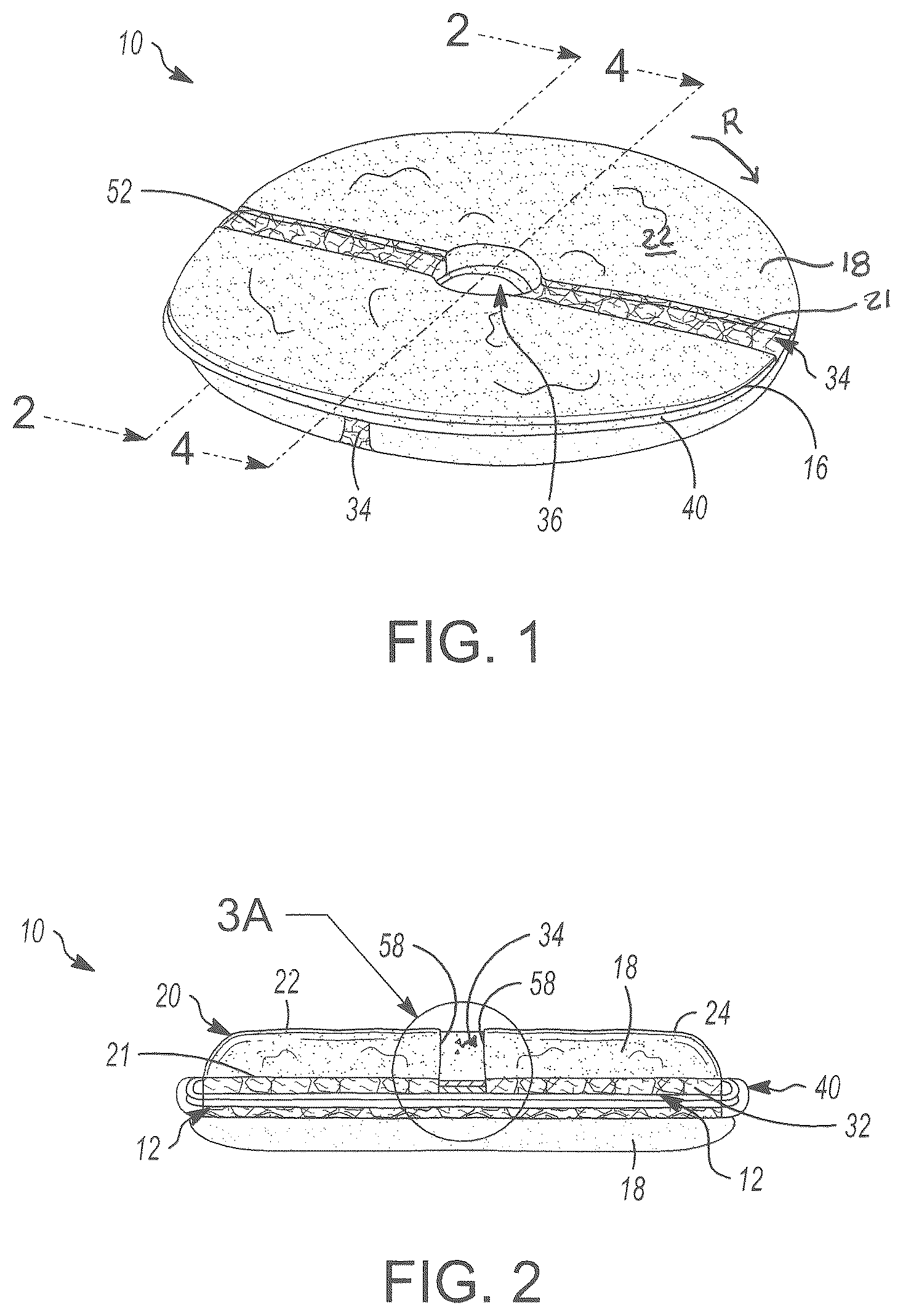 Patent US12599278 Figure 1 – Rotary floor buffing pad with agitator insert