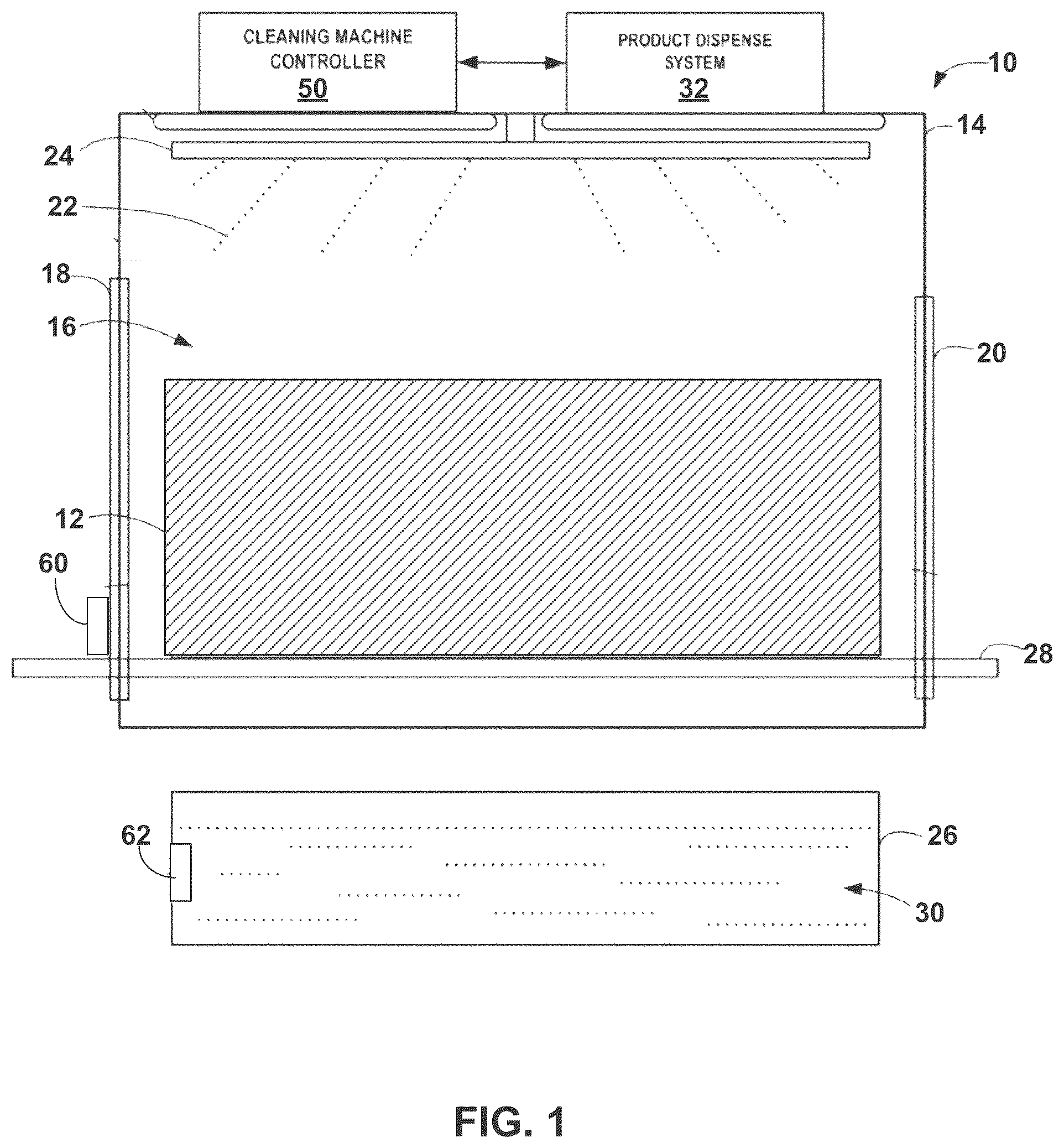 Patent US12599282 Figure 1 – Dish rack and ware washing system for reusable plastic wares