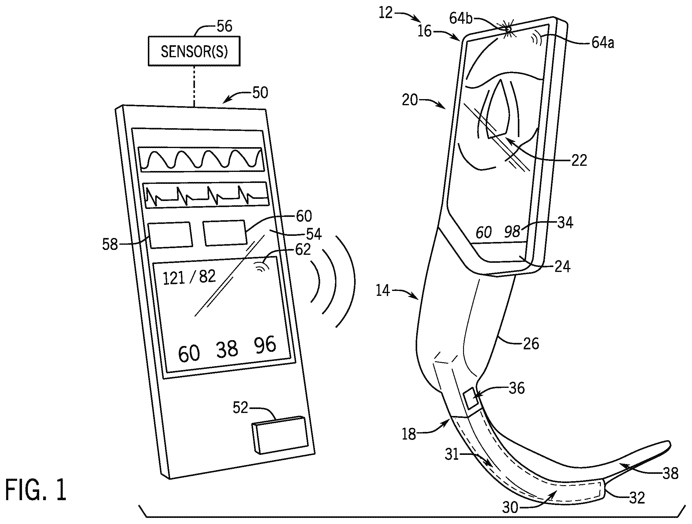 Patent US12599300 Figure 1 – Laryngoscope with physiological parameter indicator