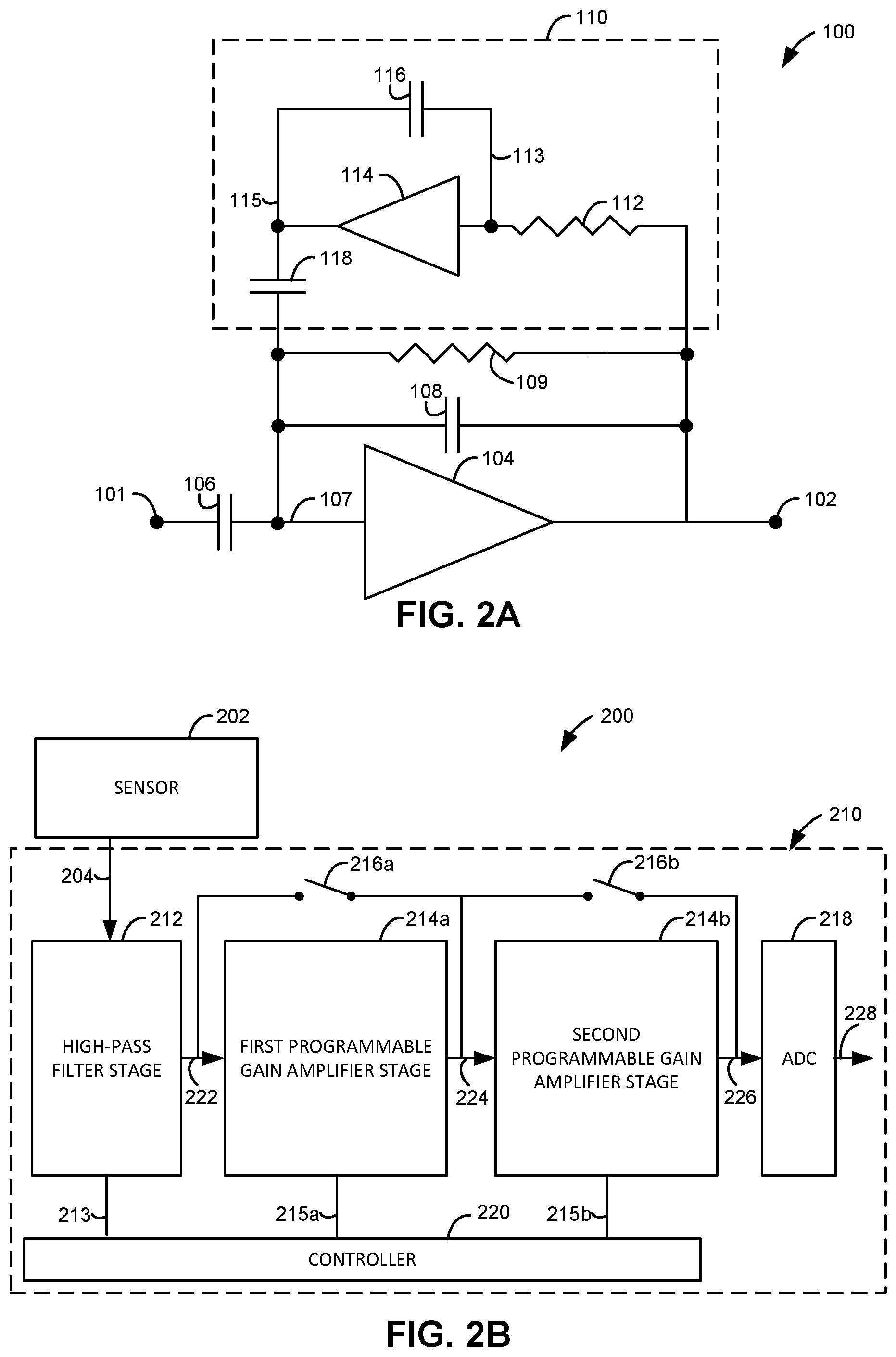 Patent US12599329 Figure 2 – Sense amplifier for a physiological sensor and/or other sensors