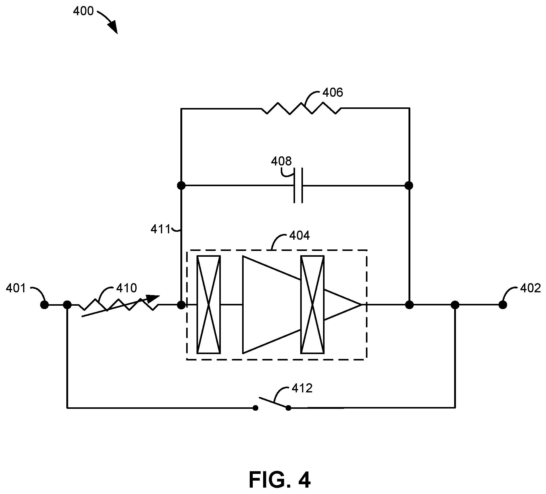 Patent US12599329 Figure 4 – Sense amplifier for a physiological sensor and/or other sensors