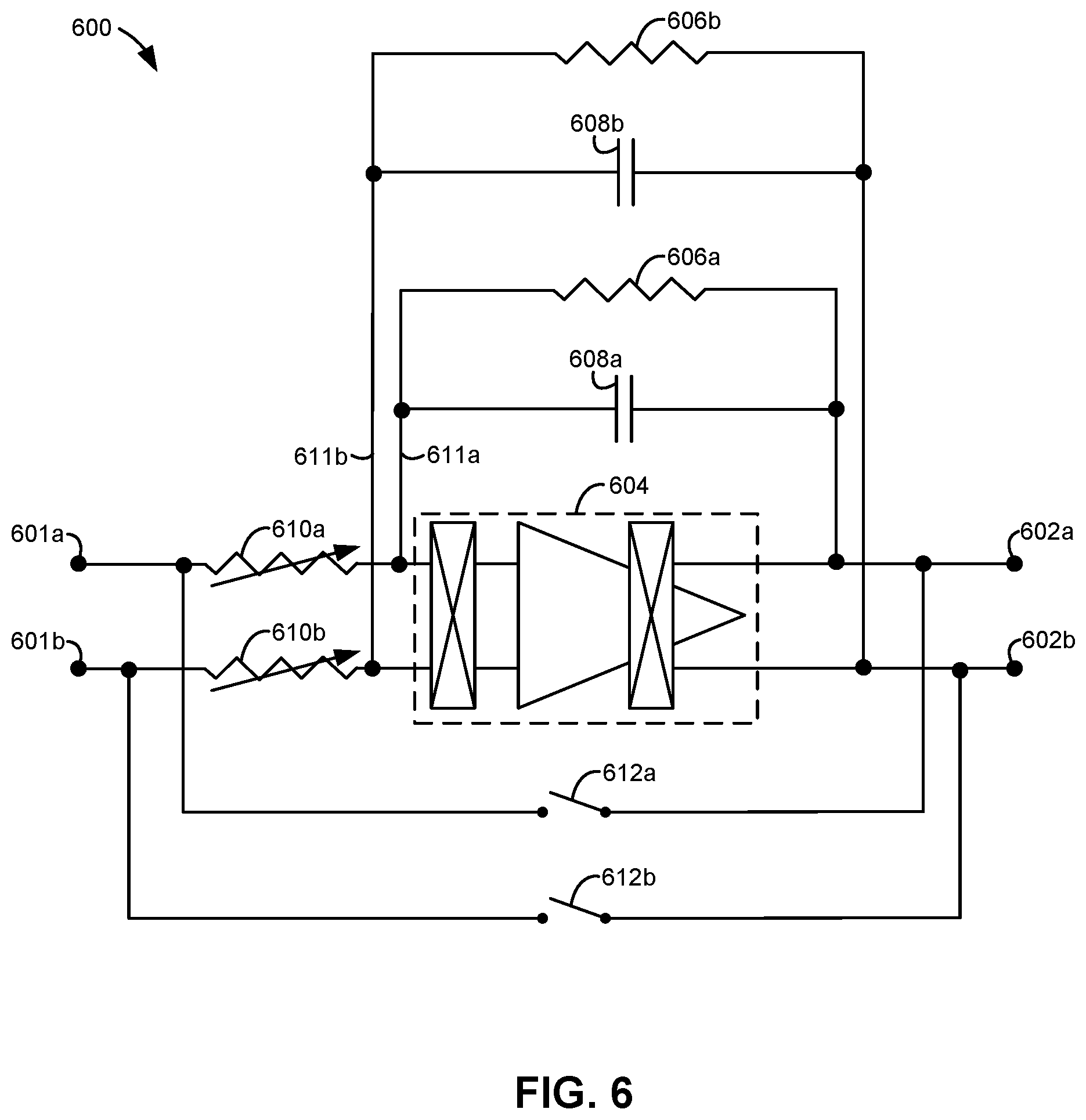 Patent US12599329 Figure 6 – Sense amplifier for a physiological sensor and/or other sensors