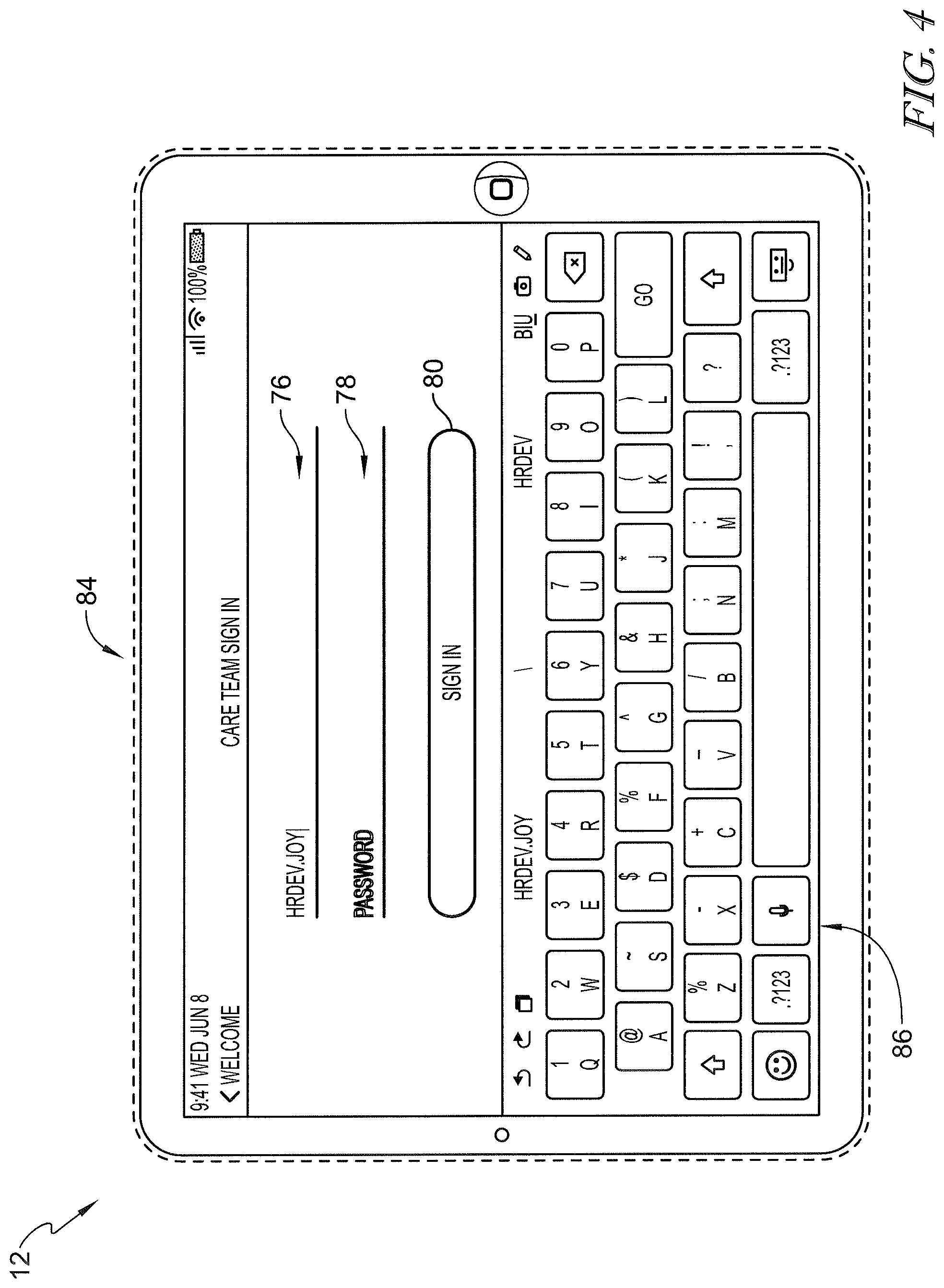 Patent US12599342 Figure 4 – Patient request system having patient falls risk notification and caregiver notes access