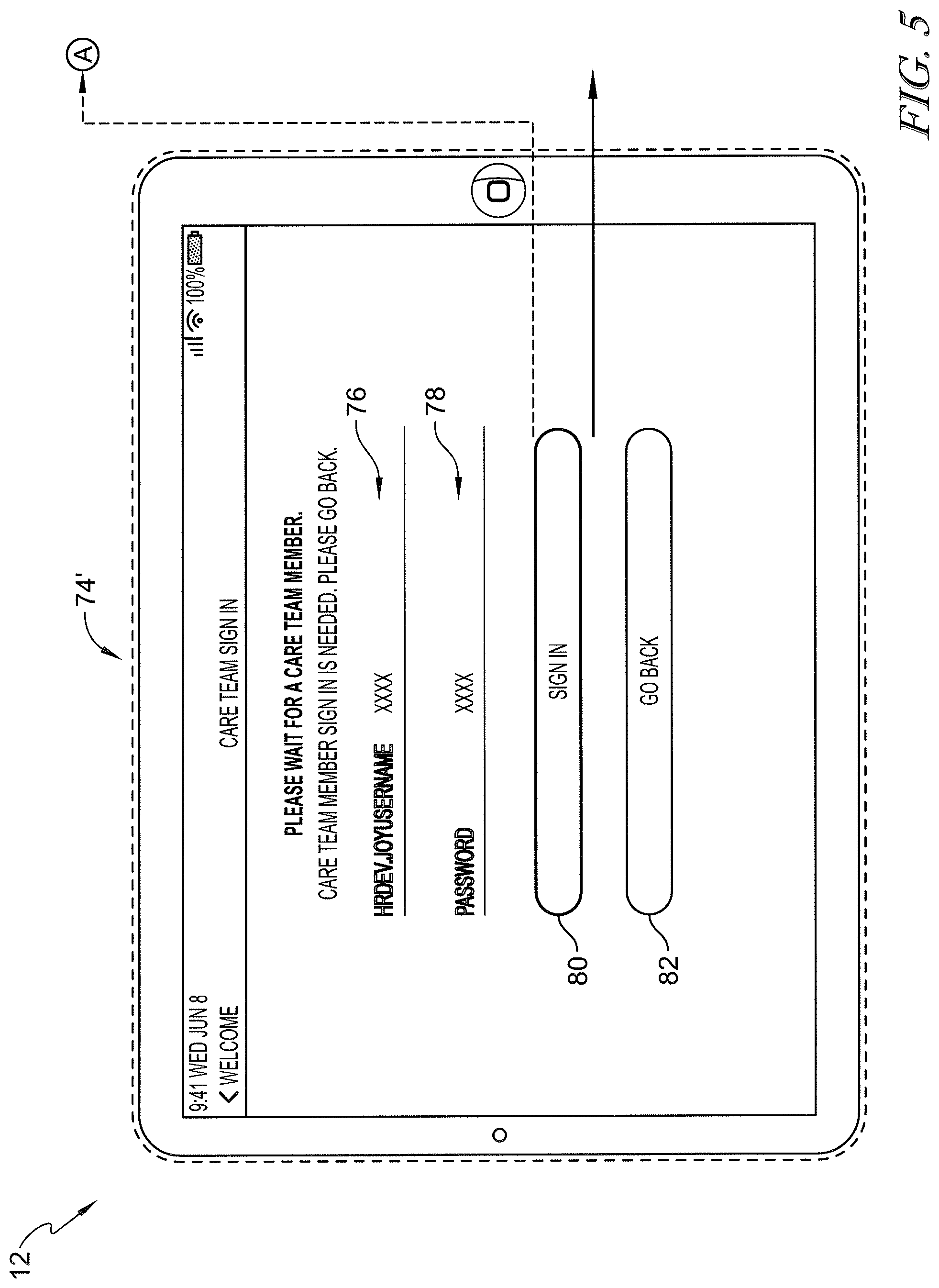 Patent US12599342 Figure 5 – Patient request system having patient falls risk notification and caregiver notes access