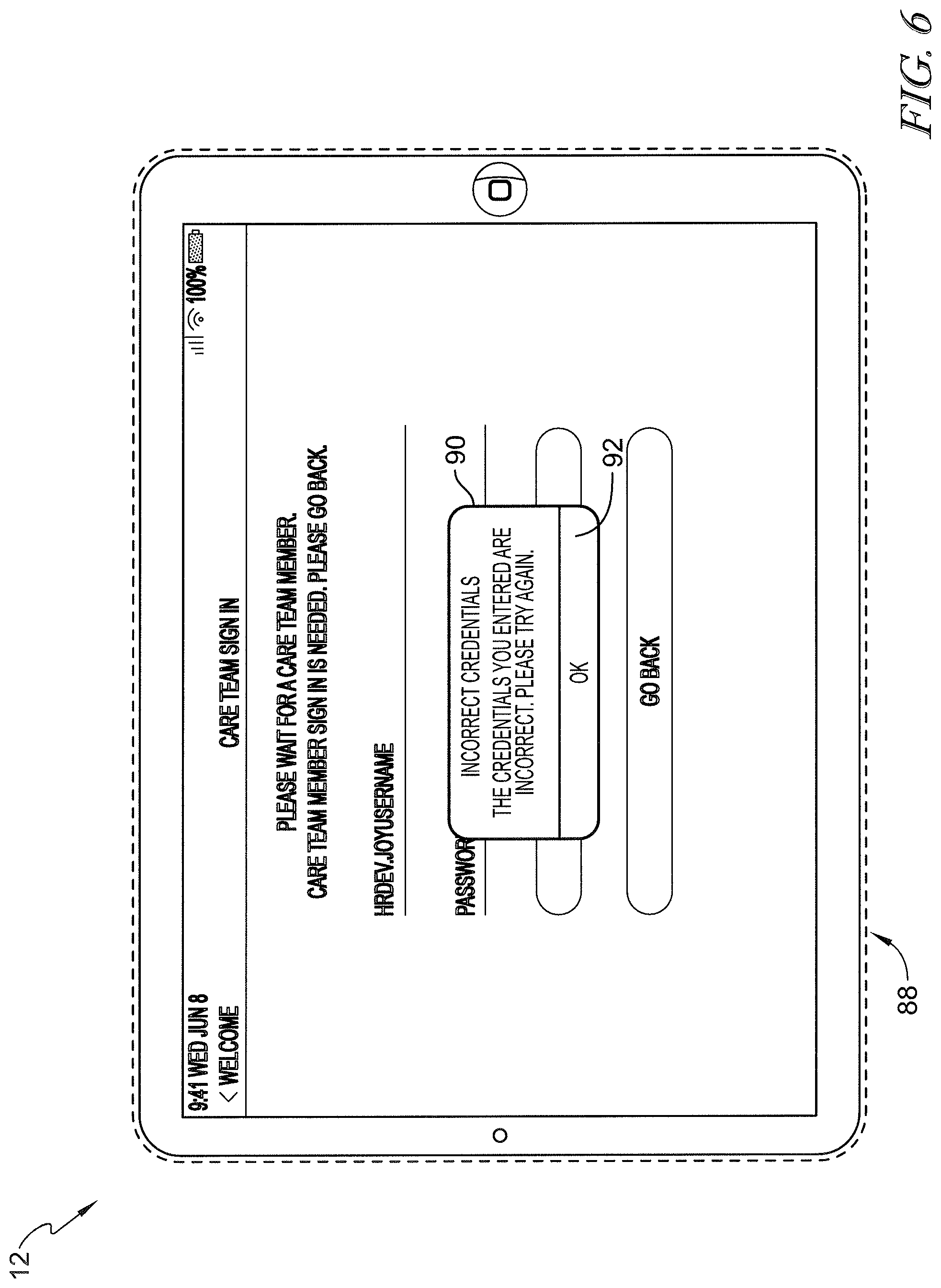 Patent US12599342 Figure 6 – Patient request system having patient falls risk notification and caregiver notes access