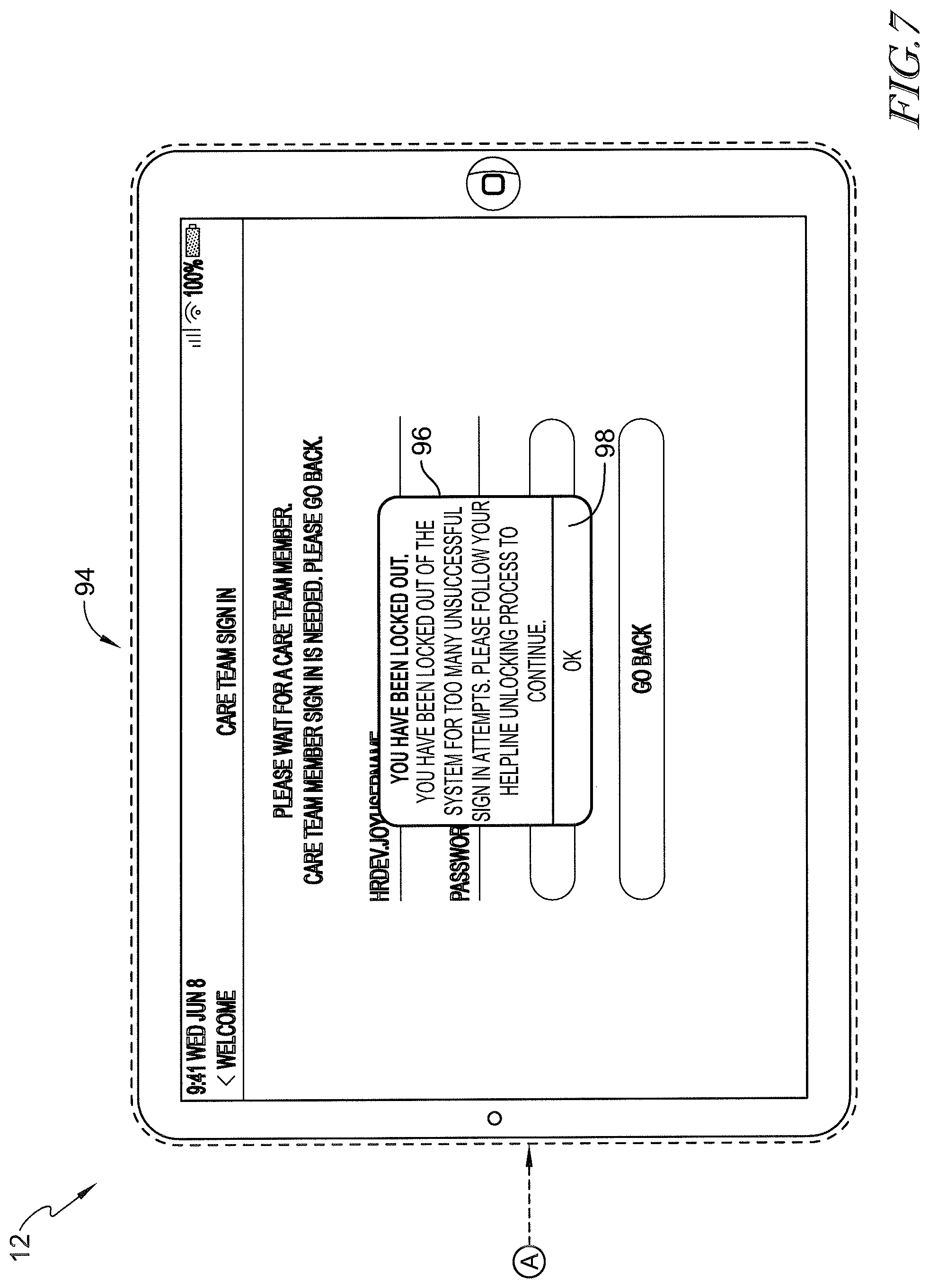 Patent US12599342 Figure 7 – Patient request system having patient falls risk notification and caregiver notes access