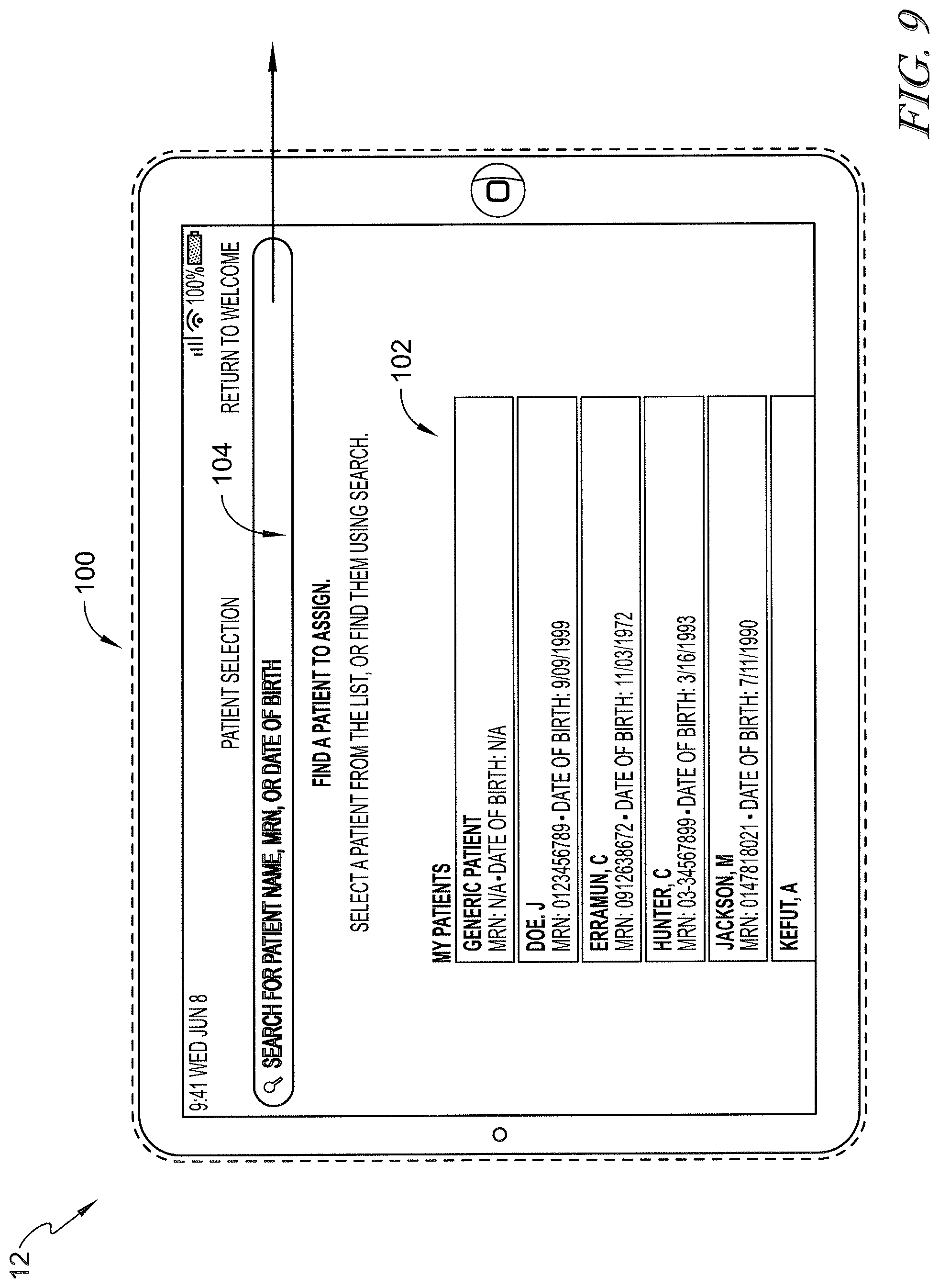 Patent US12599342 Figure 9 – Patient request system having patient falls risk notification and caregiver notes access