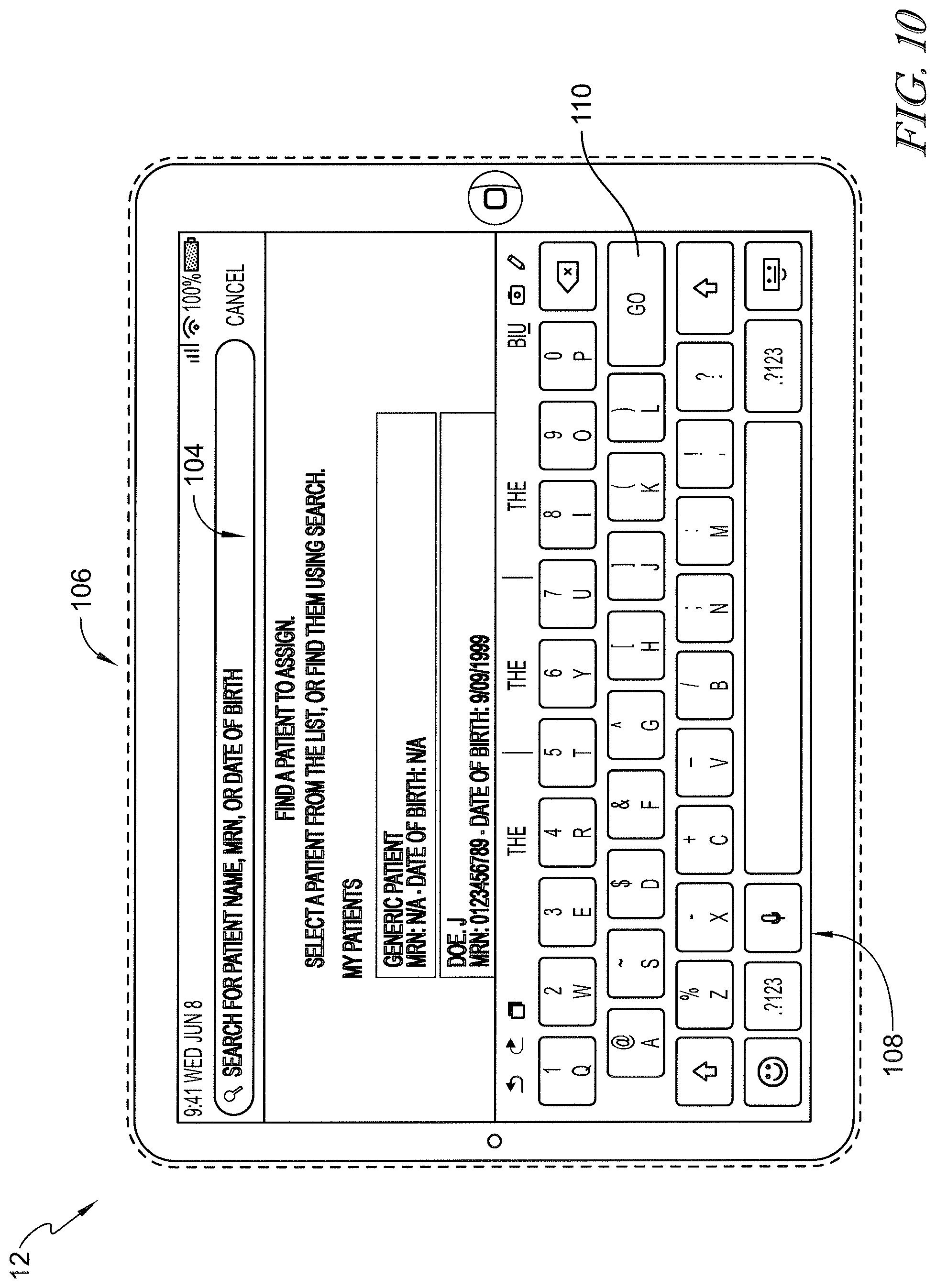 Patent US12599342 Figure 10 – Patient request system having patient falls risk notification and caregiver notes access