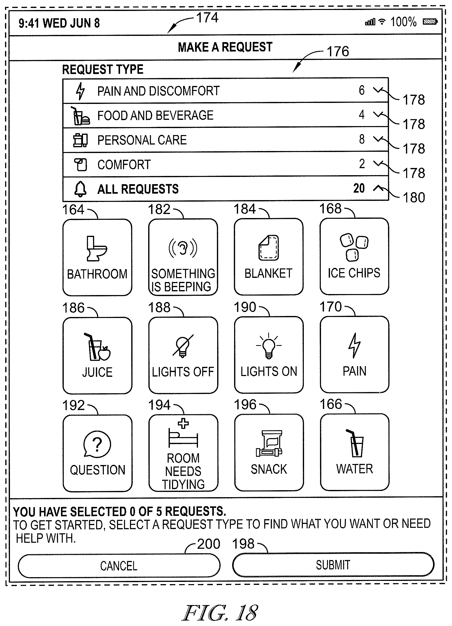 Patent US12599342 Figure 18 – Patient request system having patient falls risk notification and caregiver notes access