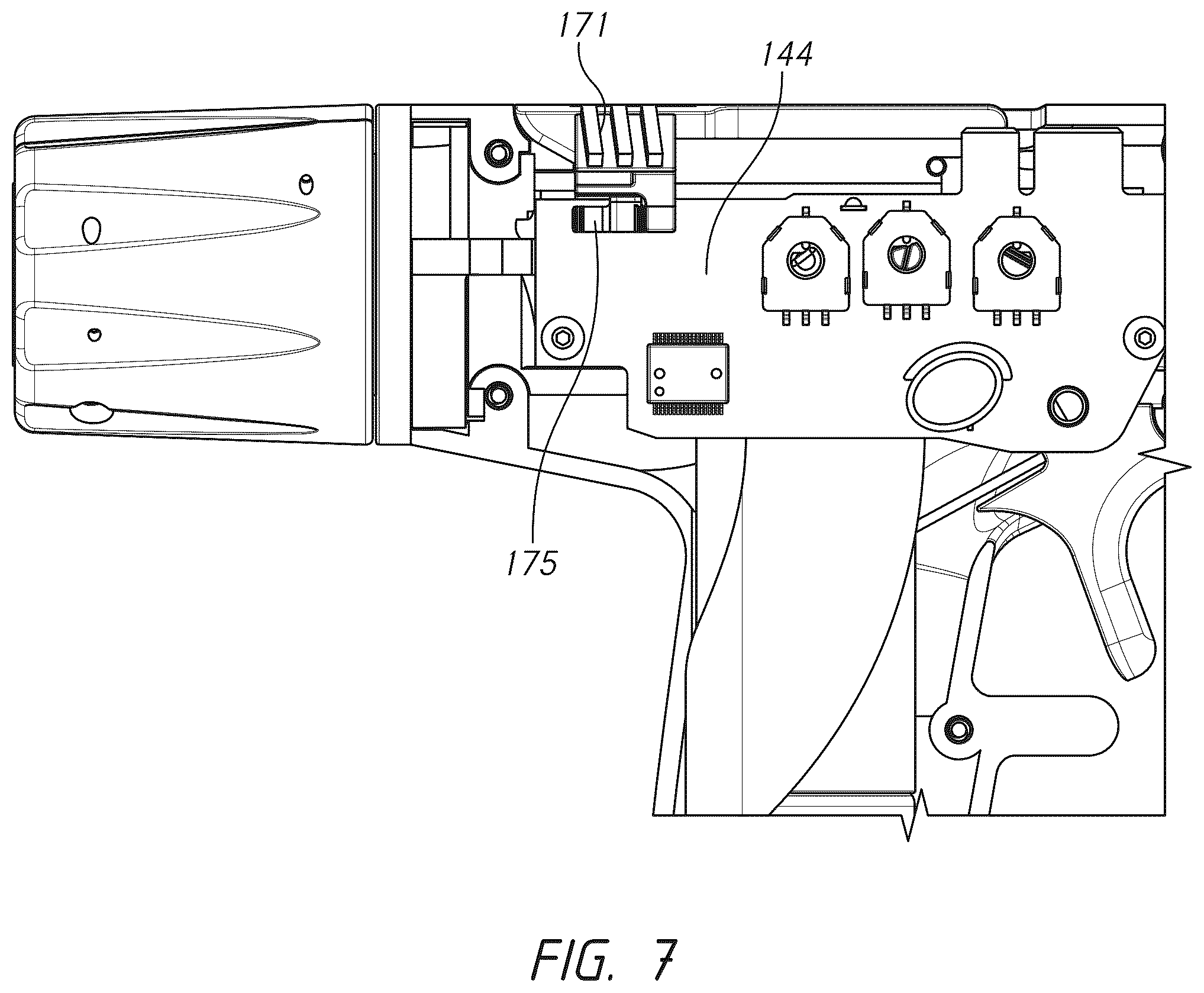 Patent US12599383 Figure 7 – Actuation shaft retention mechanism for surgical stapler