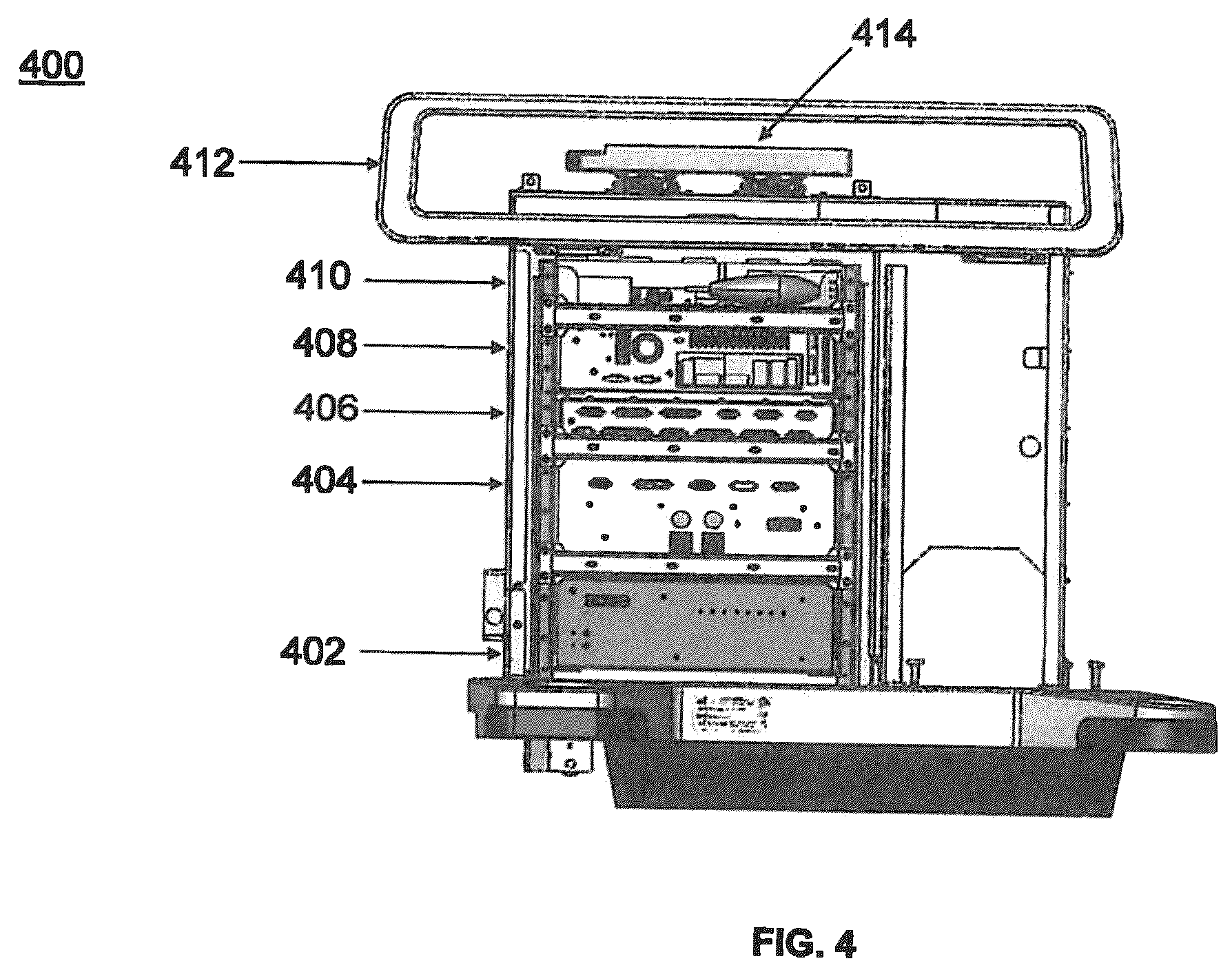 Patent US12599443 Figure 4 – Surgical robotic automation with tracking markers and controlled tool advancement