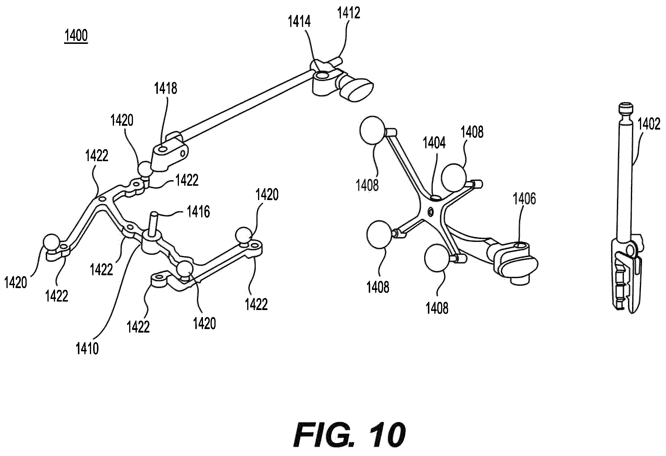 Patent US12599443 Figure 10 – Surgical robotic automation with tracking markers and controlled tool advancement