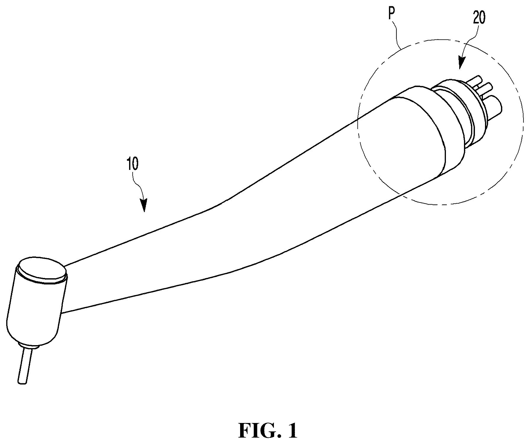 Patent US12599459 Figure 1 – Device comprising handpiece connector having filter coupled thereto