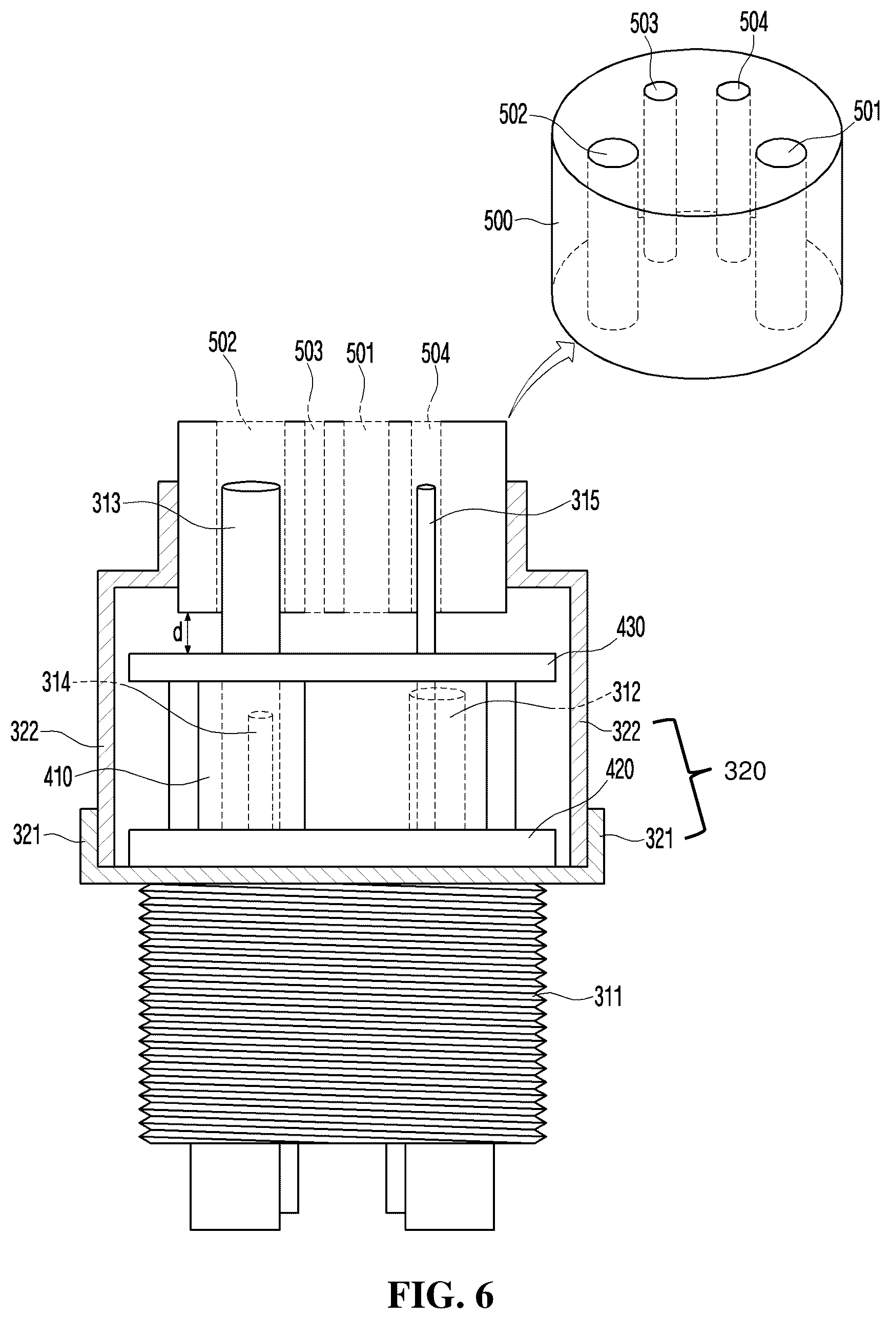 Patent US12599459 Figure 6 – Device comprising handpiece connector having filter coupled thereto