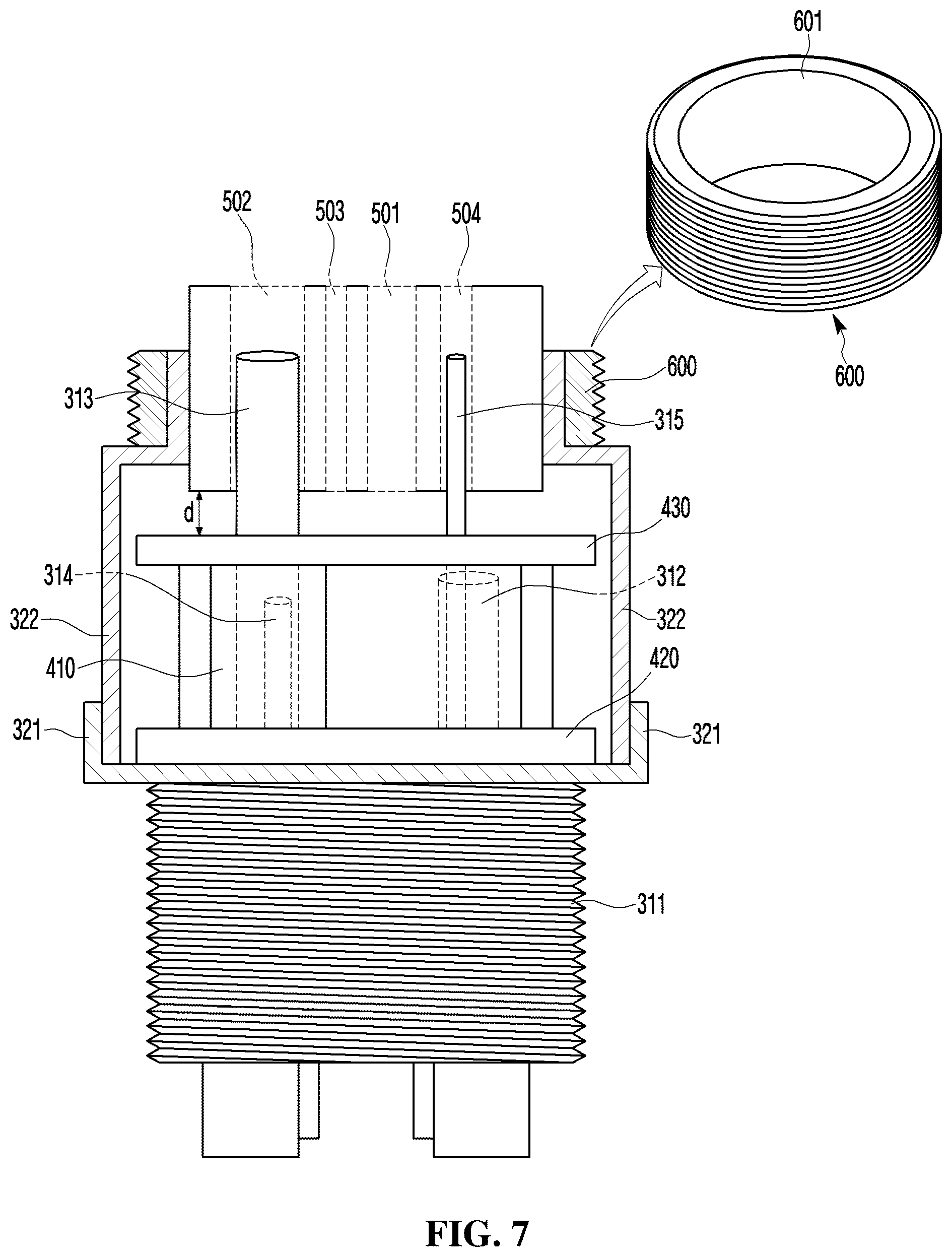 Patent US12599459 Figure 7 – Device comprising handpiece connector having filter coupled thereto
