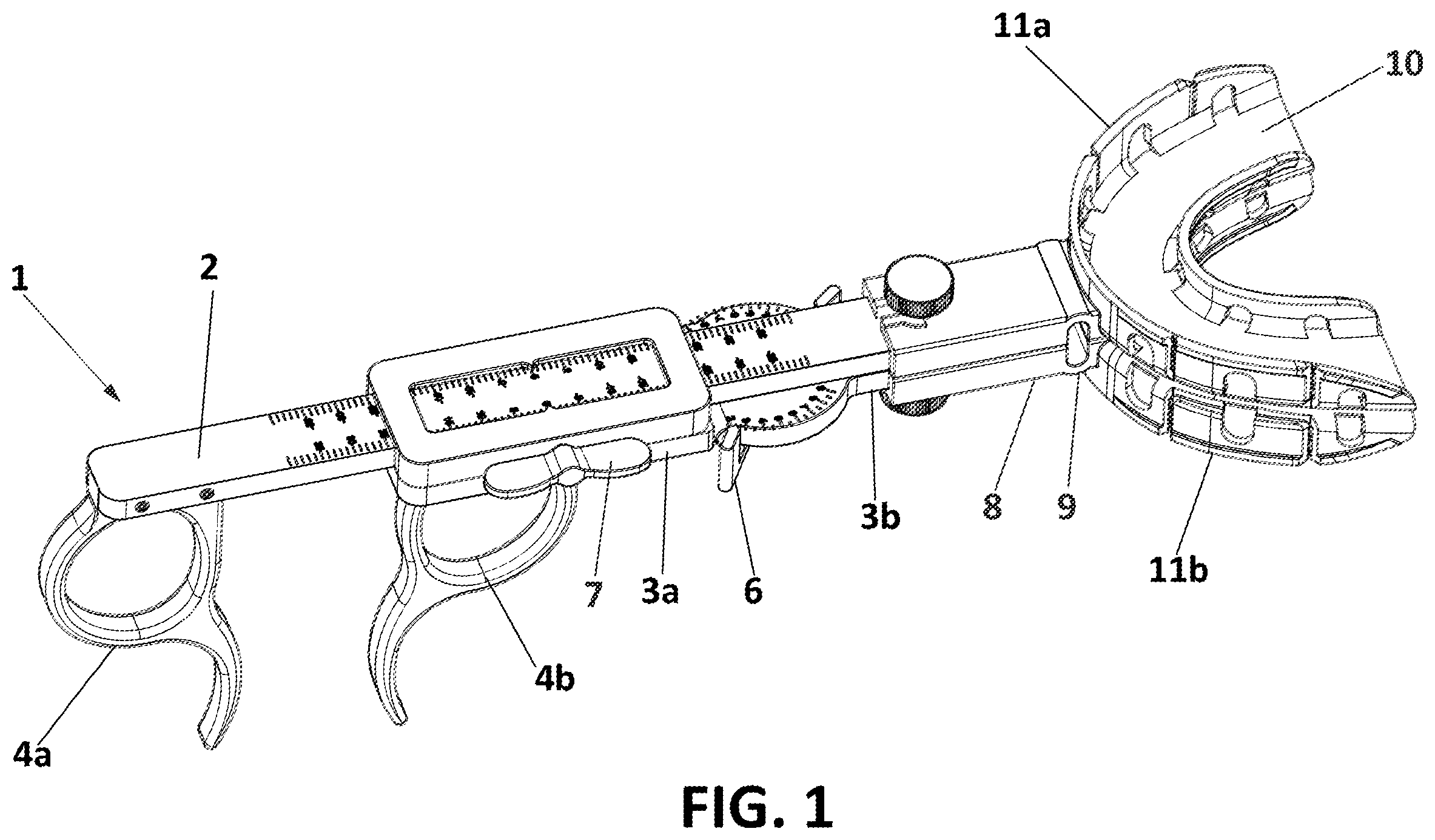 Patent US12599467 Figure 1 – Mandibular opening and advancement measurement and positioning device